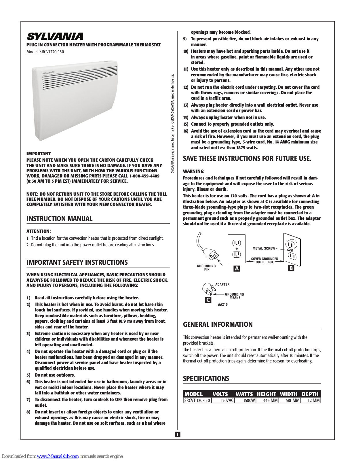 Sylvania Srcvt120-150 Instruction Manual - ManualMachine.com