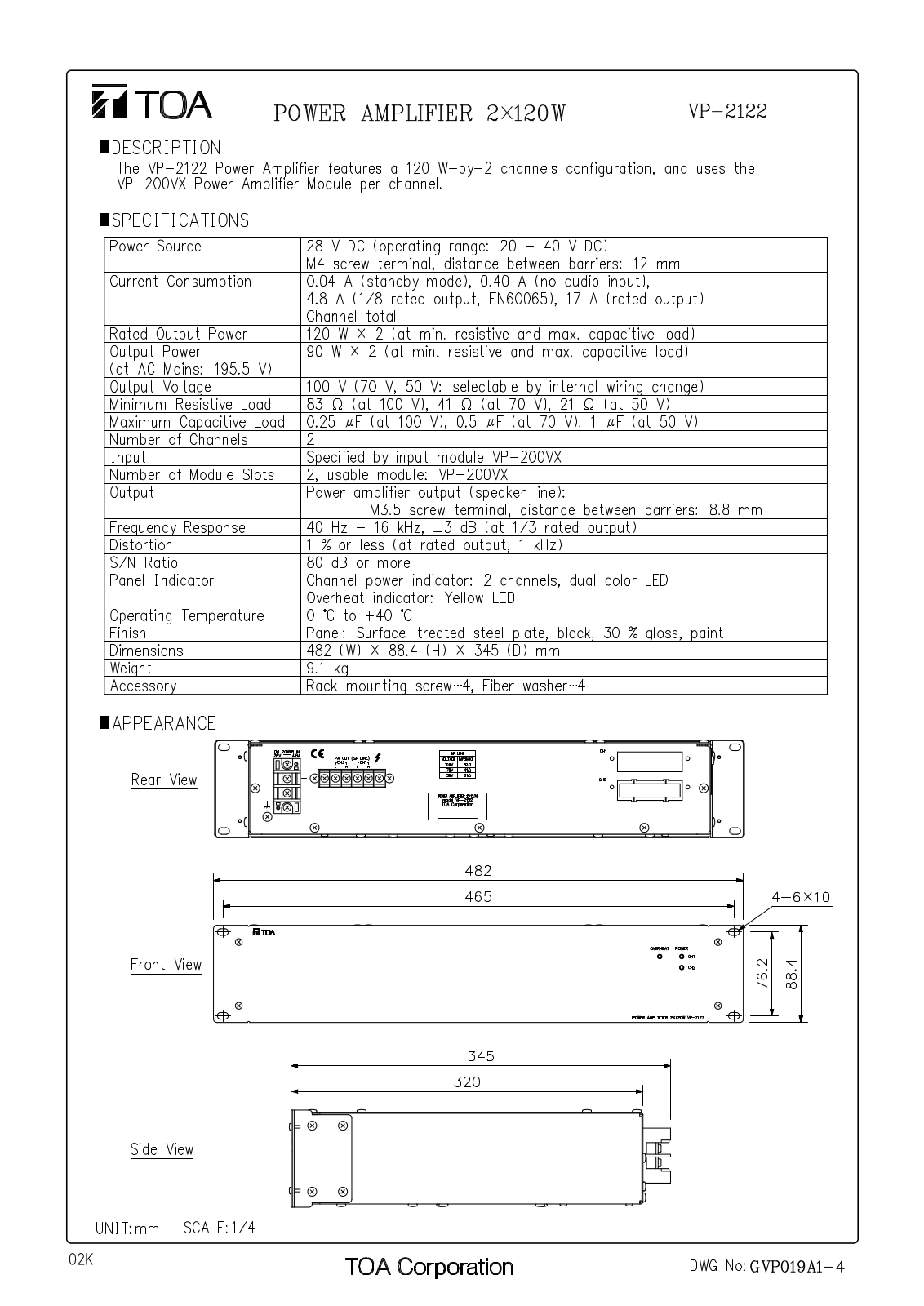 TOA VP-2122 User Manual