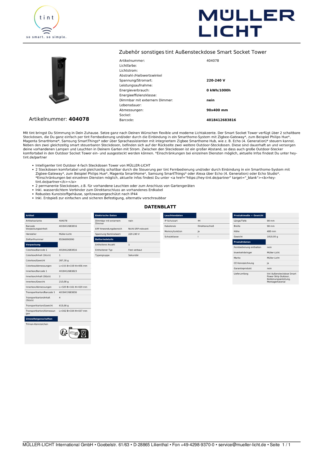 TINT MLI 404078 Datasheet - ManualMachine.com
