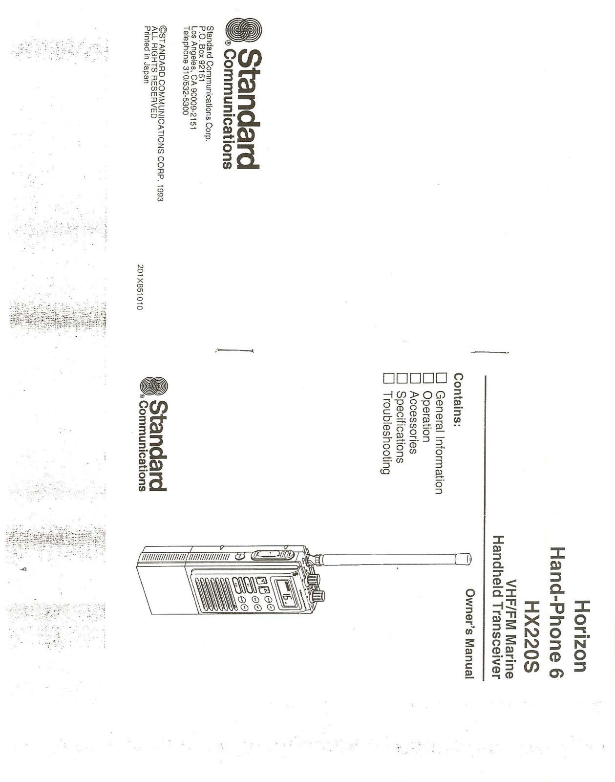 Standard Horizon HX220S Owner's Manual