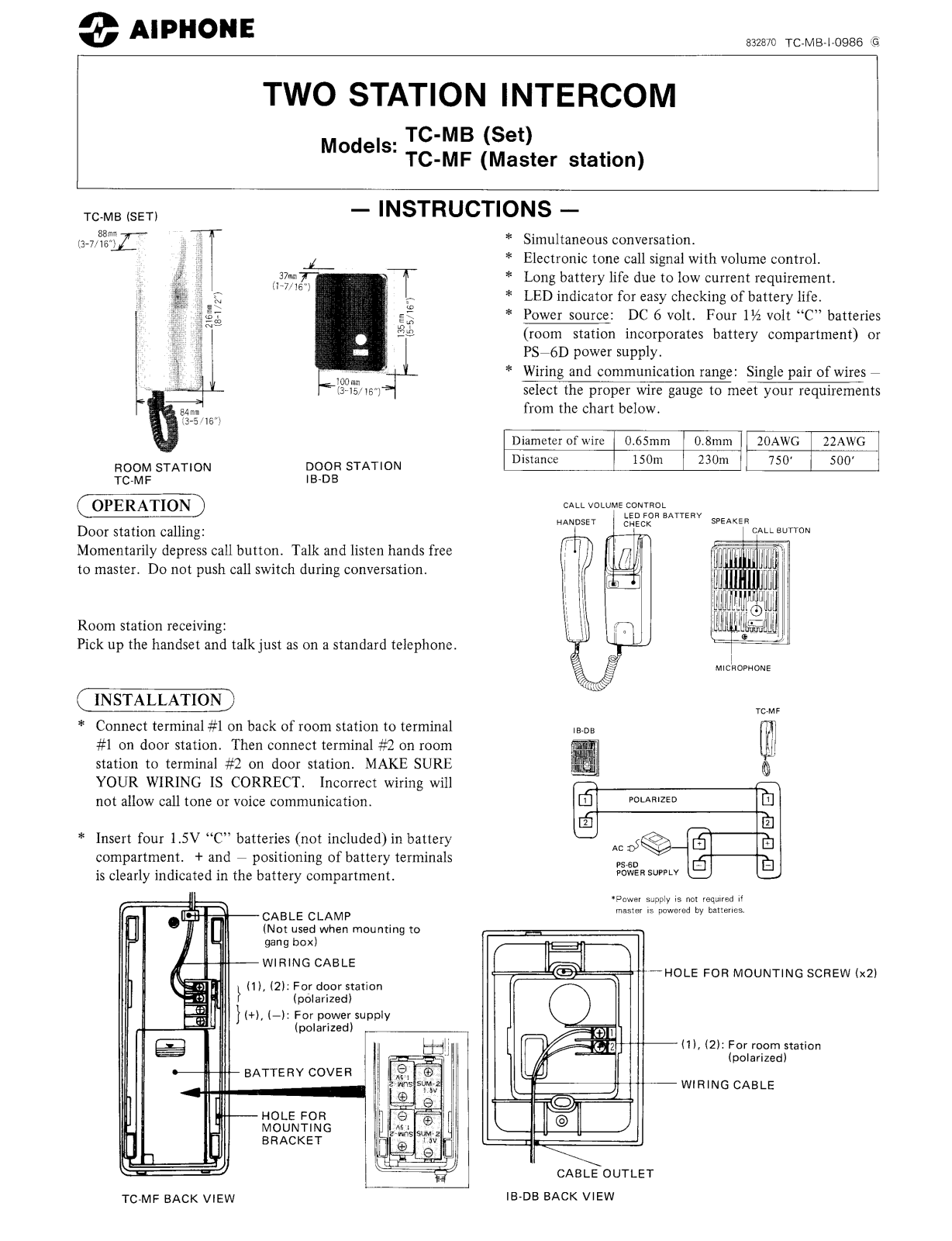 Aiphone TC-MB User Manual