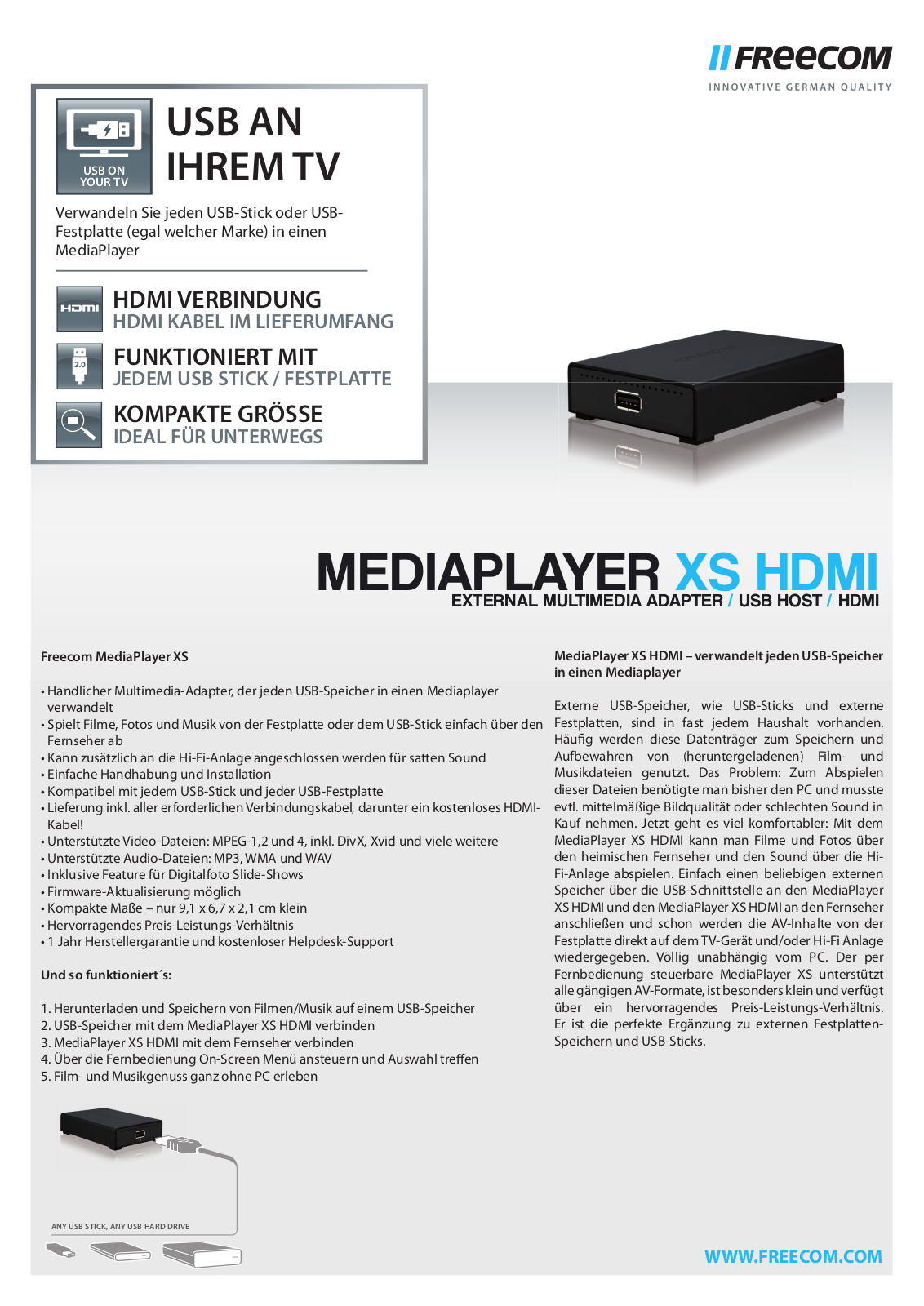 Freecom MEDIAPLAYER XS HDMI DATASHEET