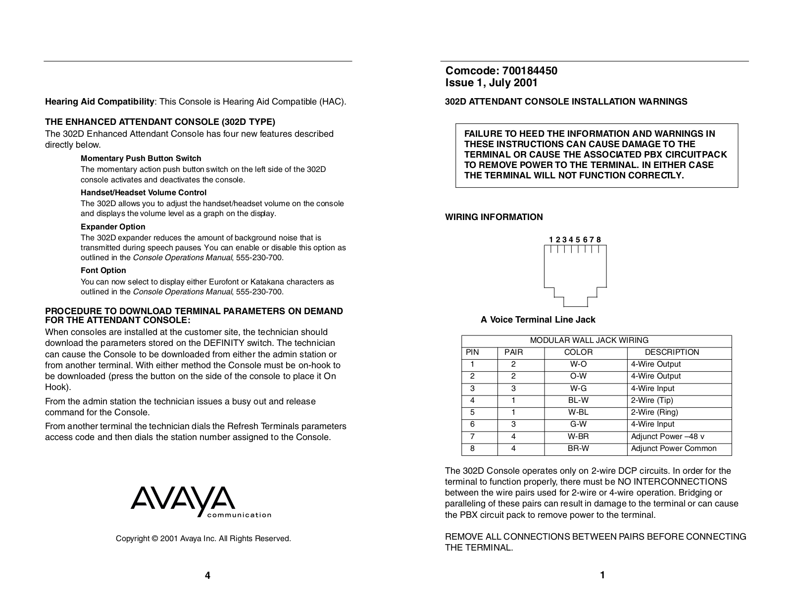 Avaya 302D User Manual