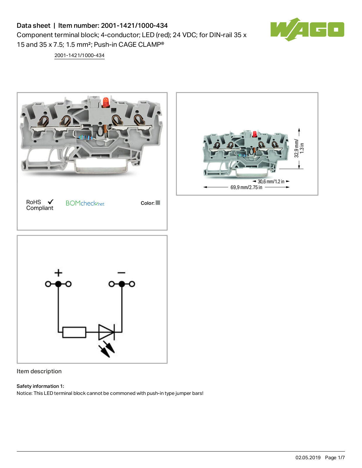 Wago 2001-1421/1000-434 Data Sheet