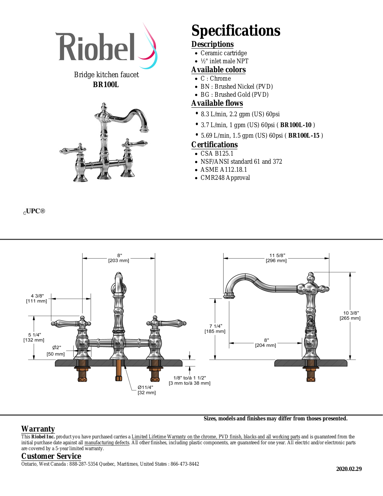 Riobel BR100LC10, BR100LC15 Specifications - ManualMachine.com
