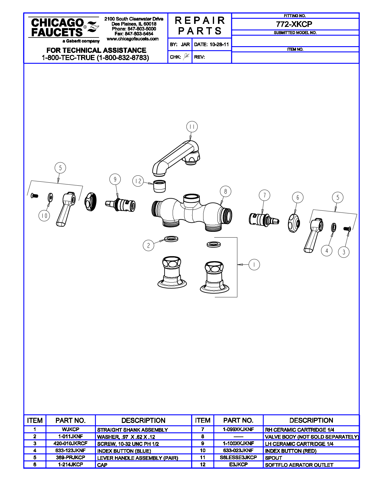 Chicago Faucet 772-XK Parts List