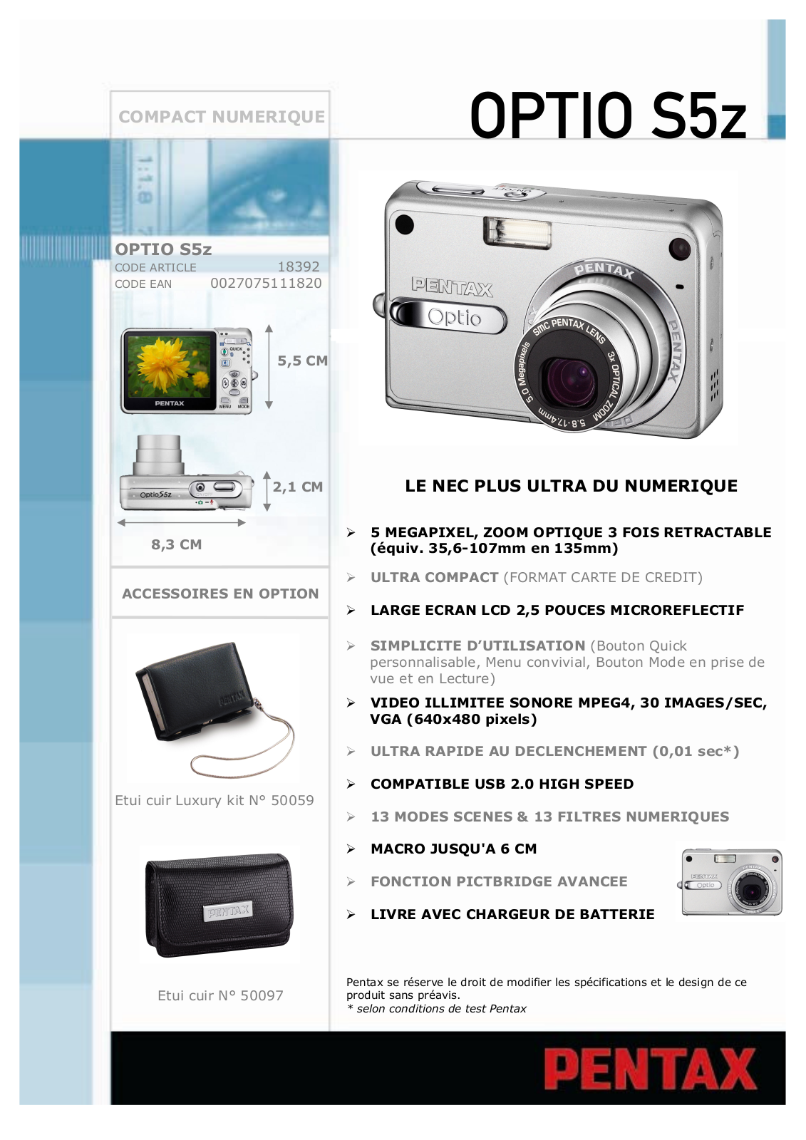 Pentax OPTIO S5Z User Manual