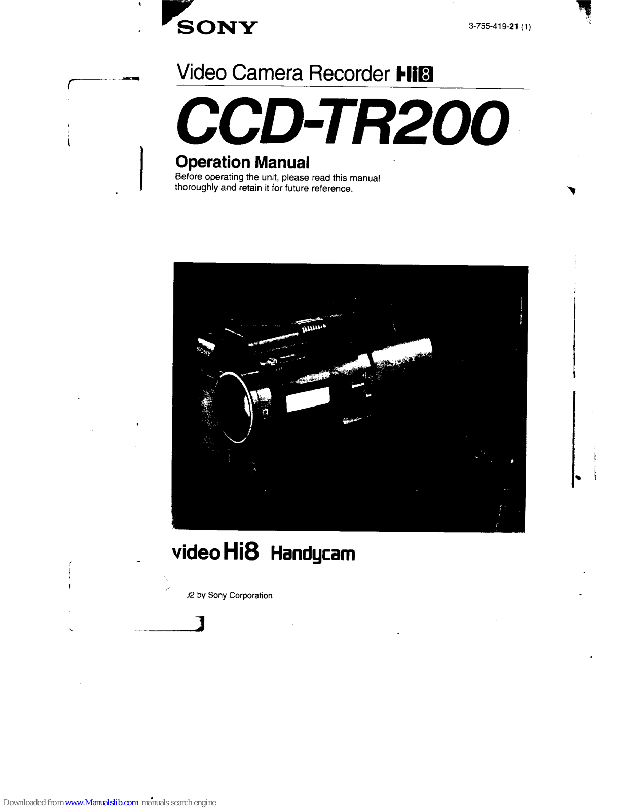 Sony Handycam CCD-TR200 Operation Manual