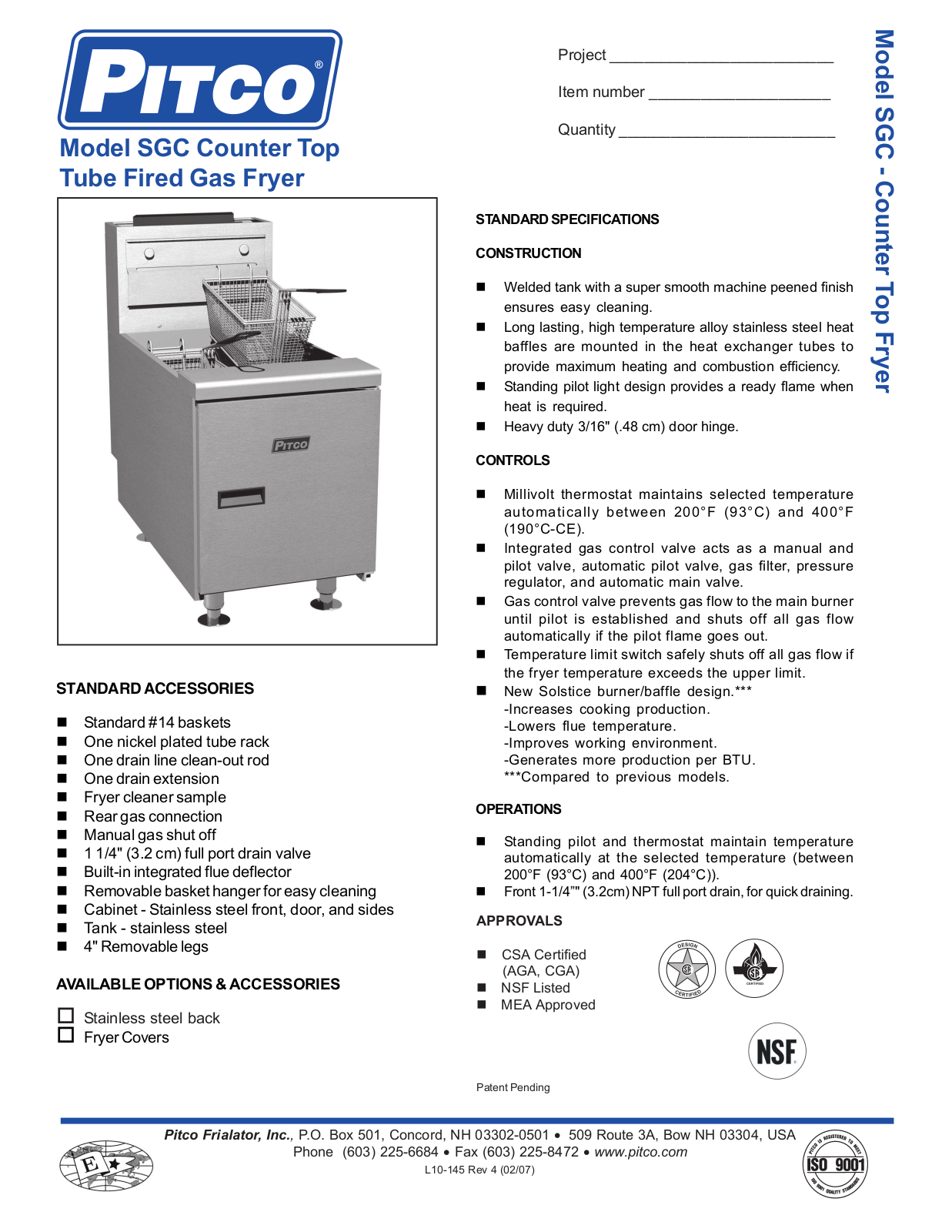 Pitco SGC User Manual