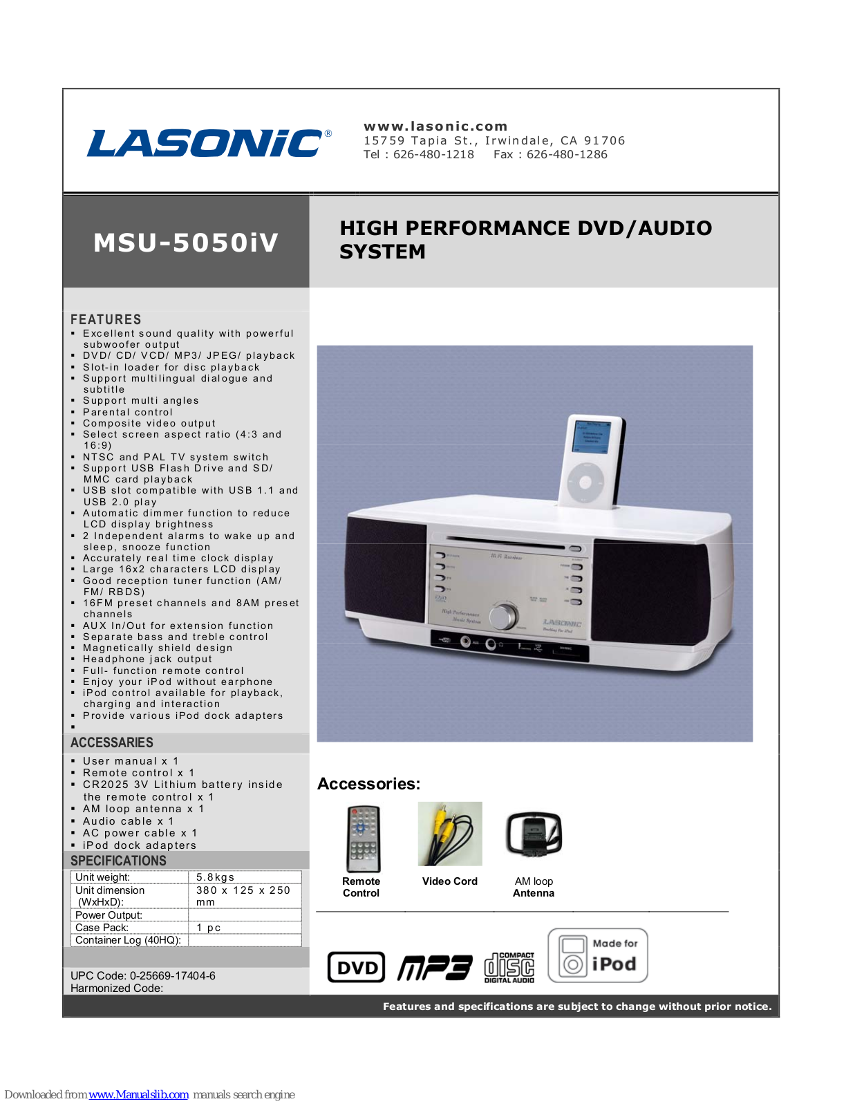 Lasonic MSU-5050iV Specifications - ManualMachine.com