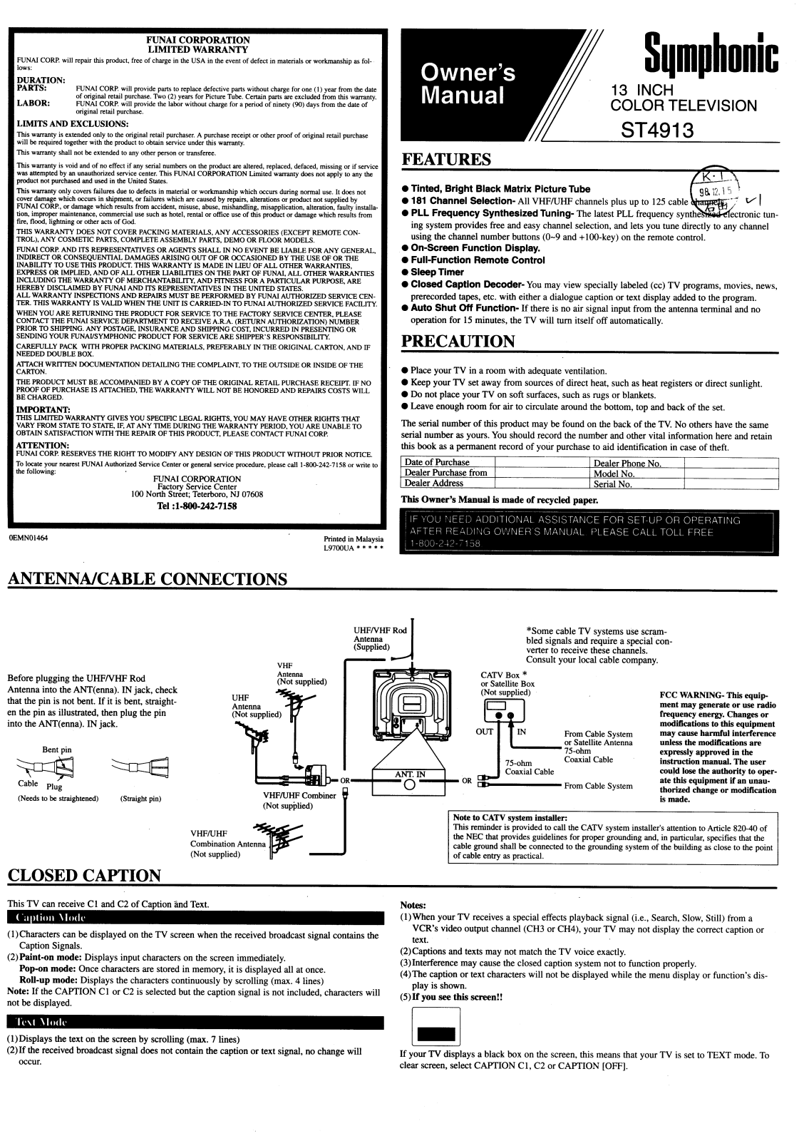 Funai ST4913 User Manual