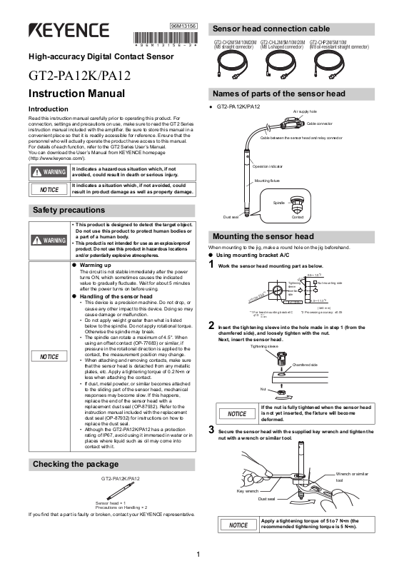 KEYENCE GT2-PA12K, GT2-PA12 User Manual