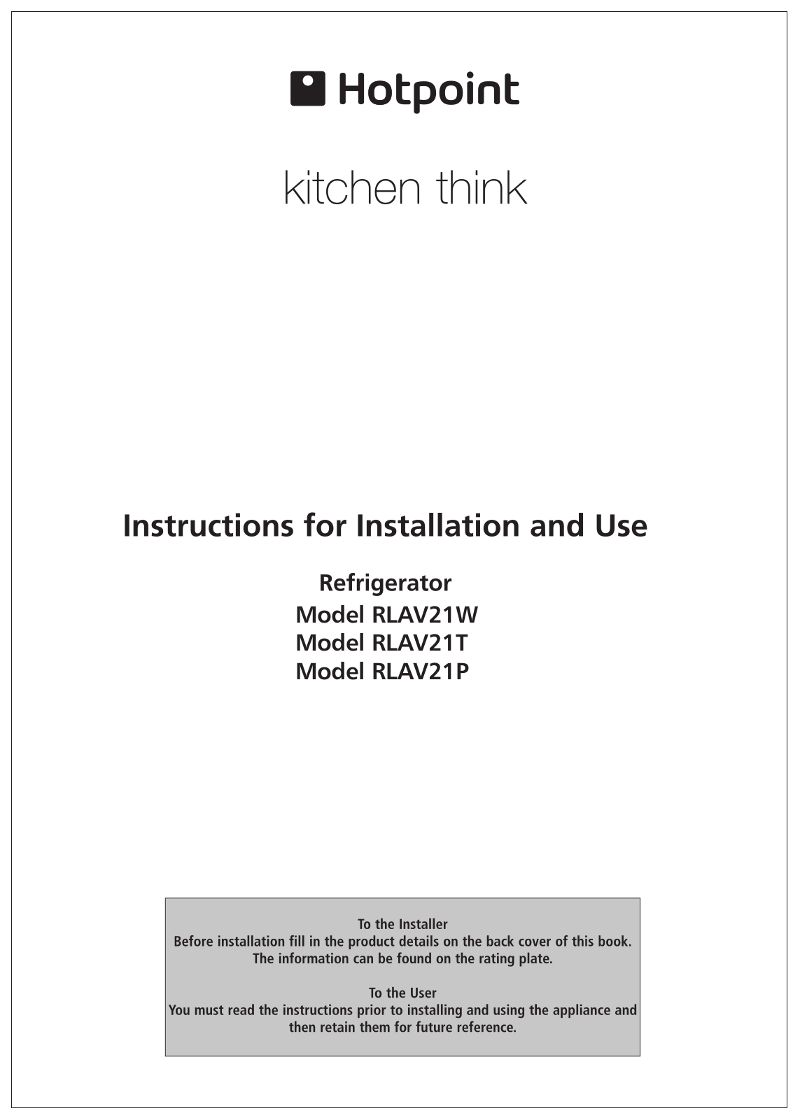 Hotpoint RLAV21P User Manual