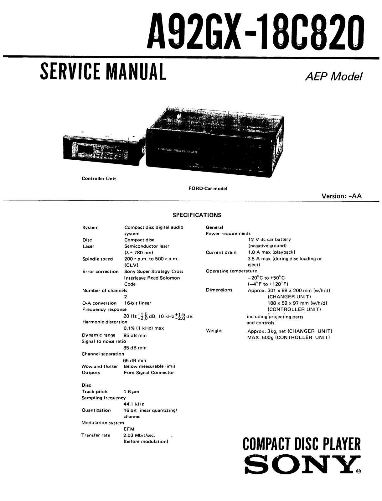 Sony A-92-GX-18-C-820 Service manual