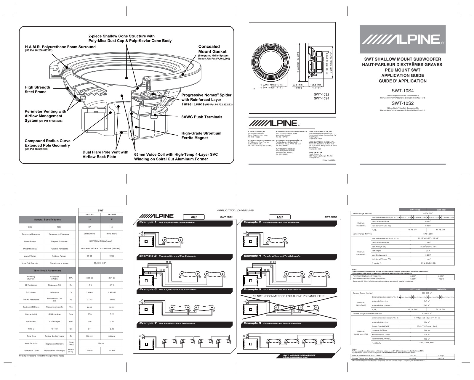 Alpine SWT-10S2, SWT-10S4 Application Guide