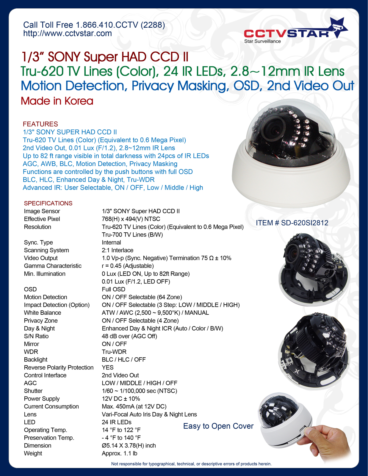 CCTV Star SD-620SI2812, SD-620SI2812B Specsheet