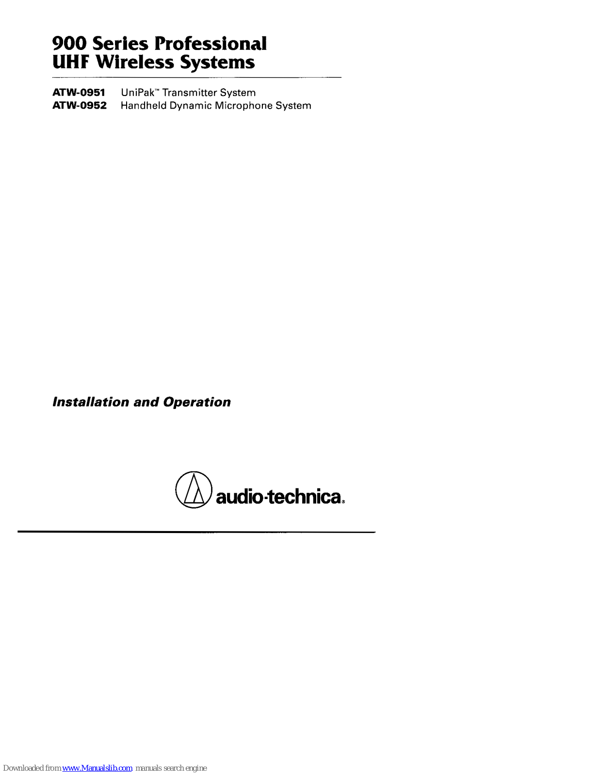 Audio Technica ATW-0951, ATW-0952 Installation And Operation Manual