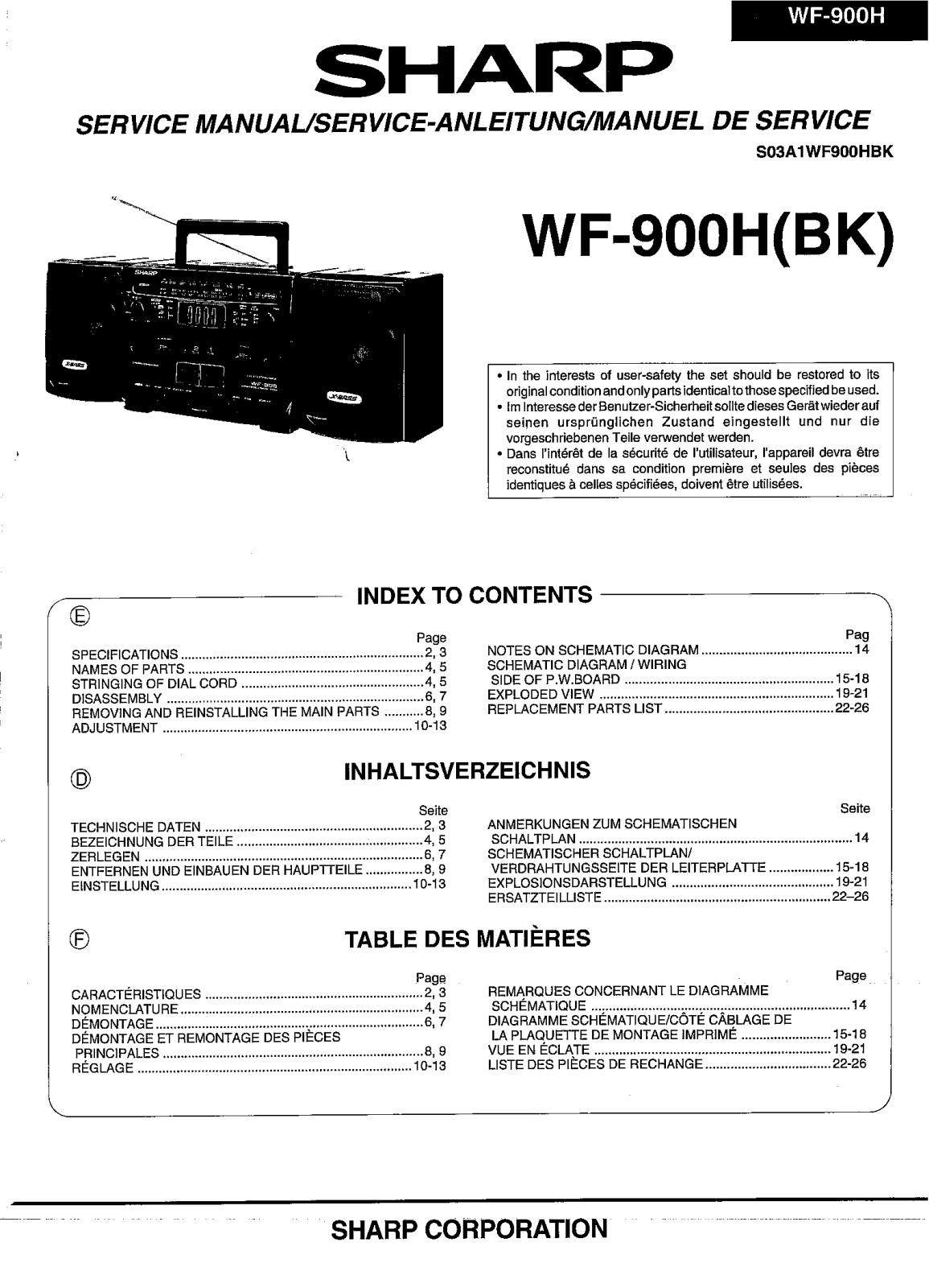Sharp WF-900-H Service manual