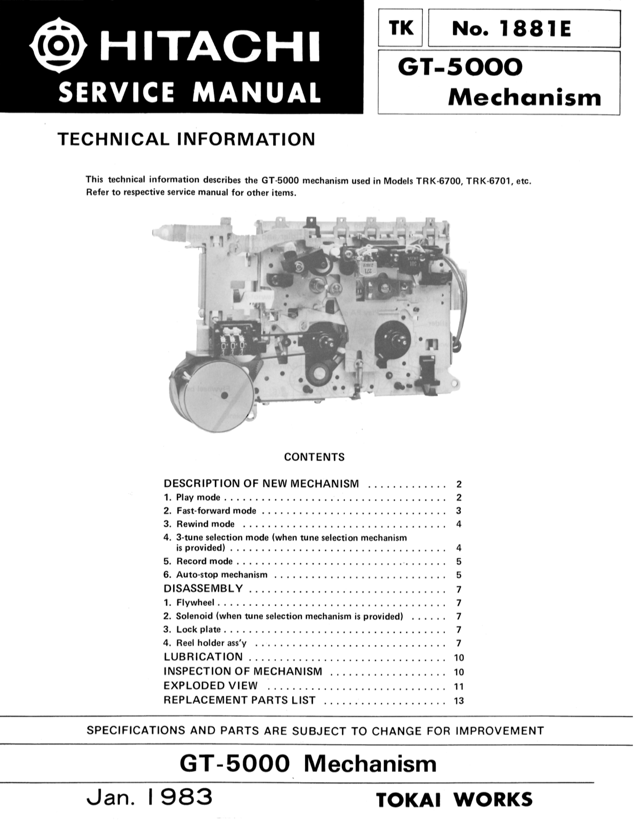 Hitachi GT-5000 Service Manual
