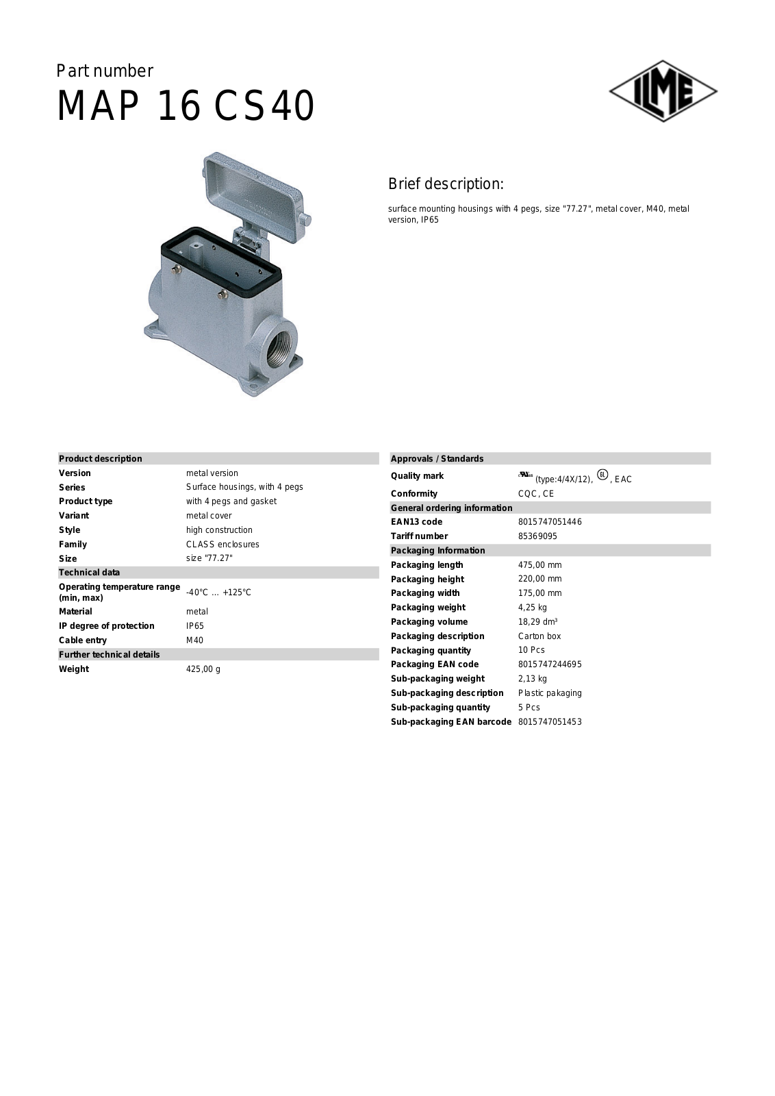 Datasheet MAP-16CS40 Datasheet (ILME) - ManualMachine.com