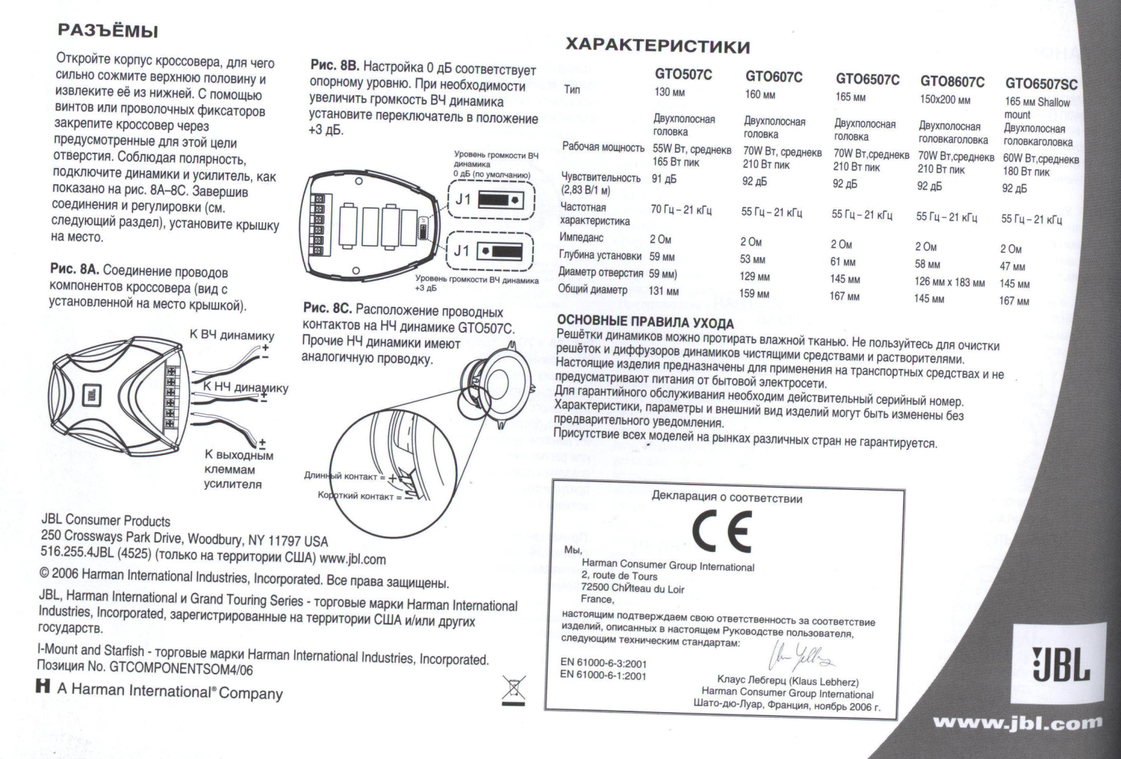 JBL GTO-6507SC User Manual