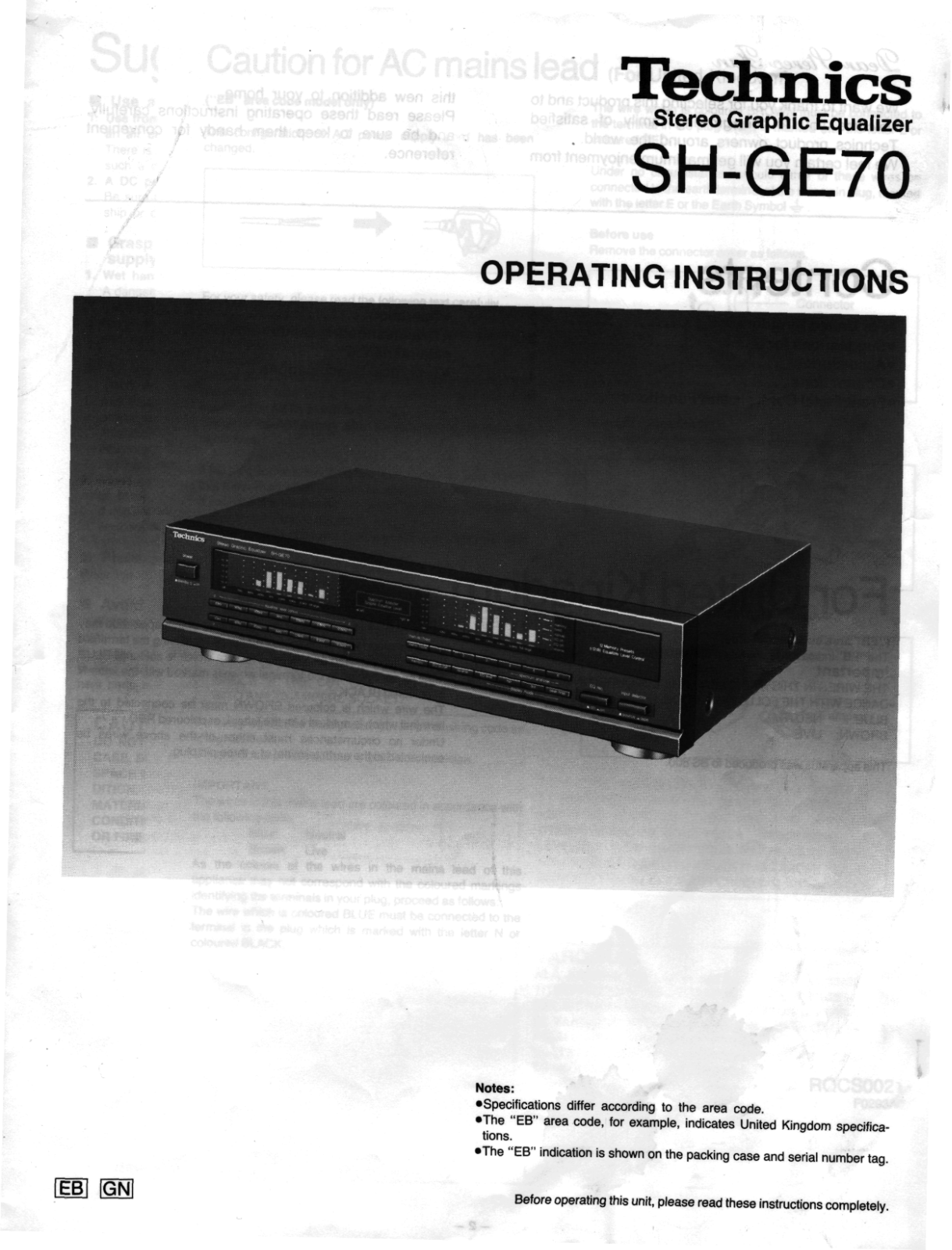 Technics SHGE-70 Owners manual