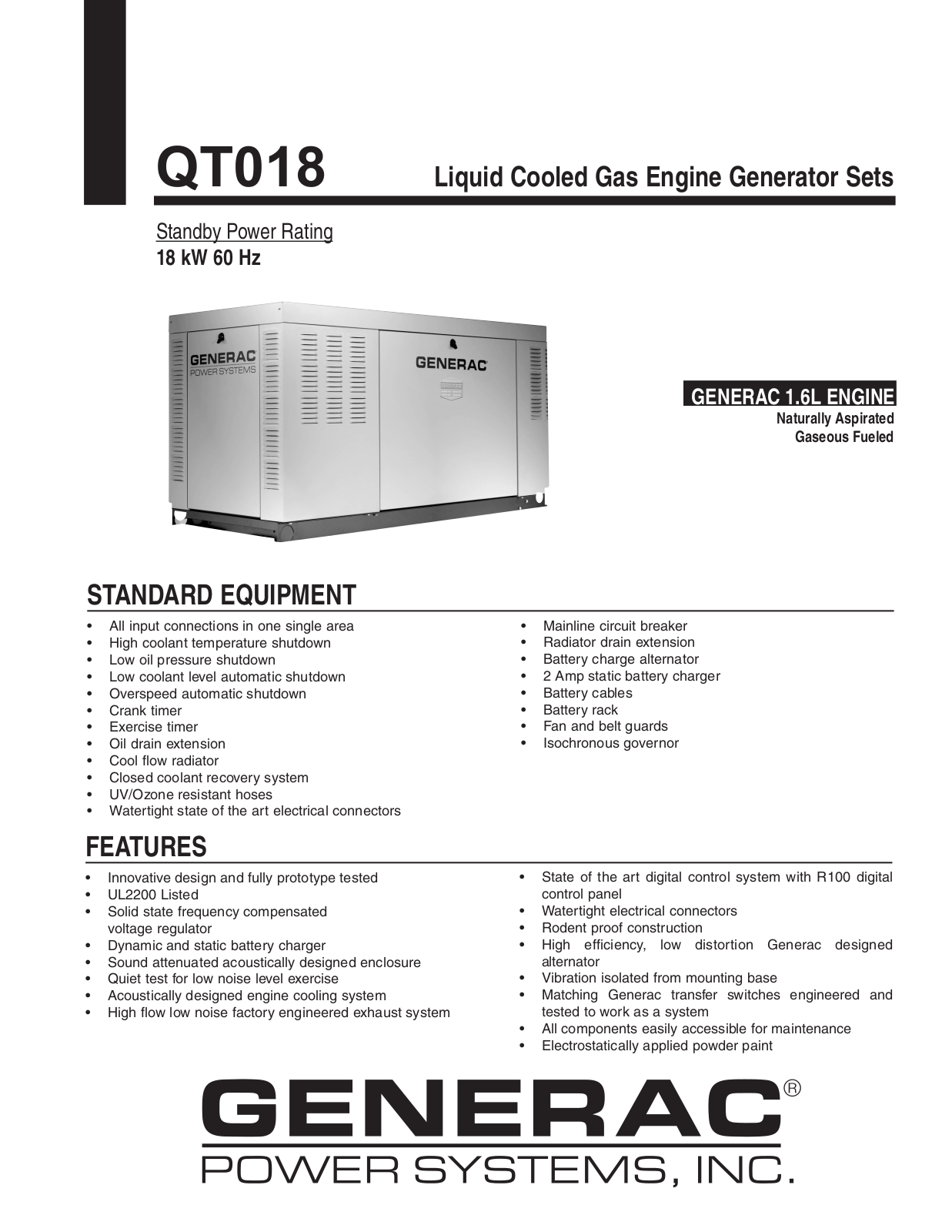 Generac Power Systems QT018 User Manual