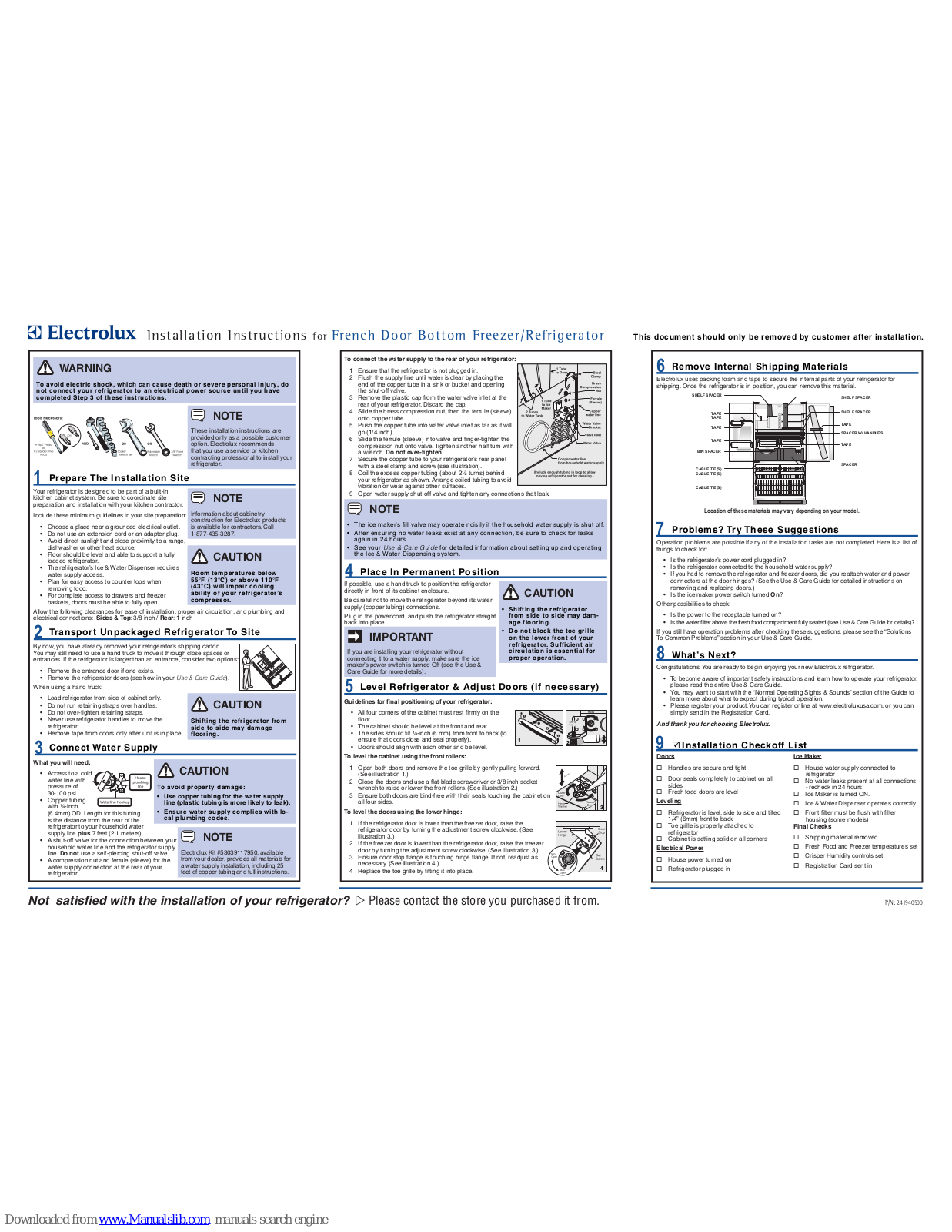 Electrolux EI28BS56I, EW23BC71, EW23BC71I, EW23BC71IS, EW28BS71I Installation Instructions Manual