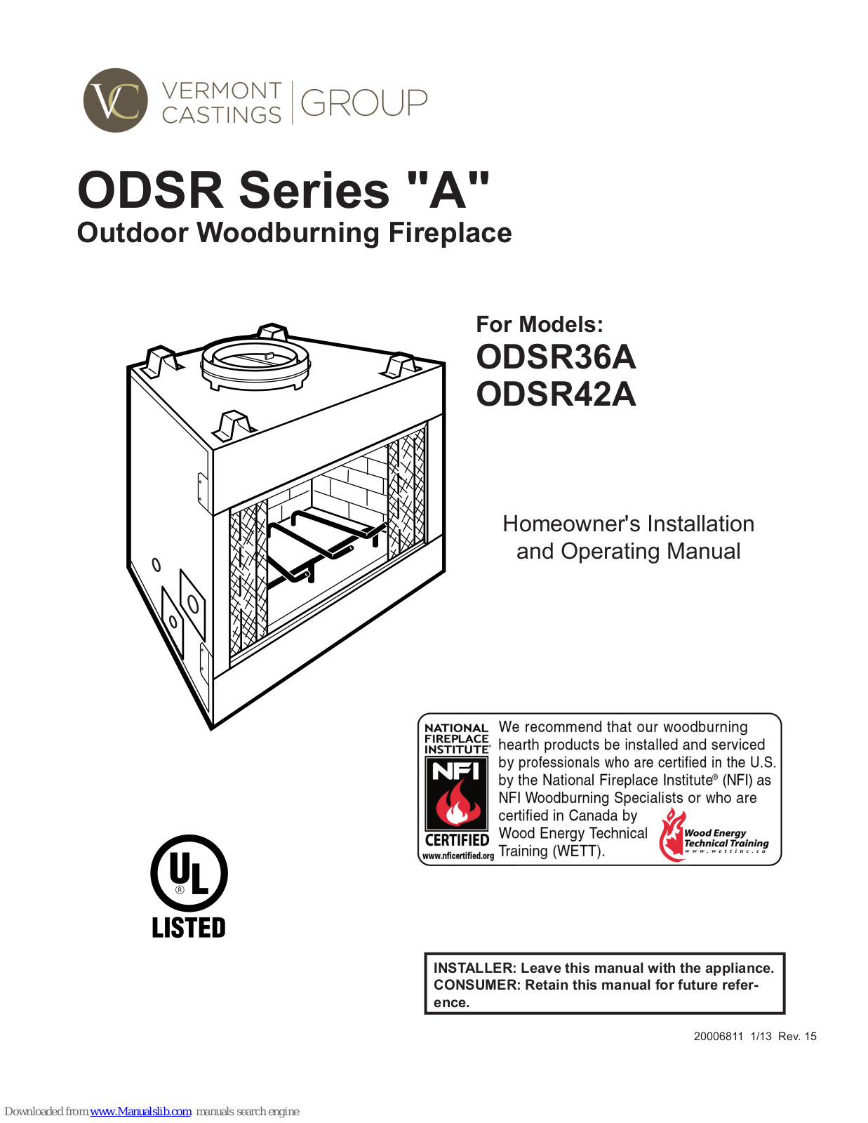 Vermont Castings ODSR36A, ODSR42A Installation And Operating Manual