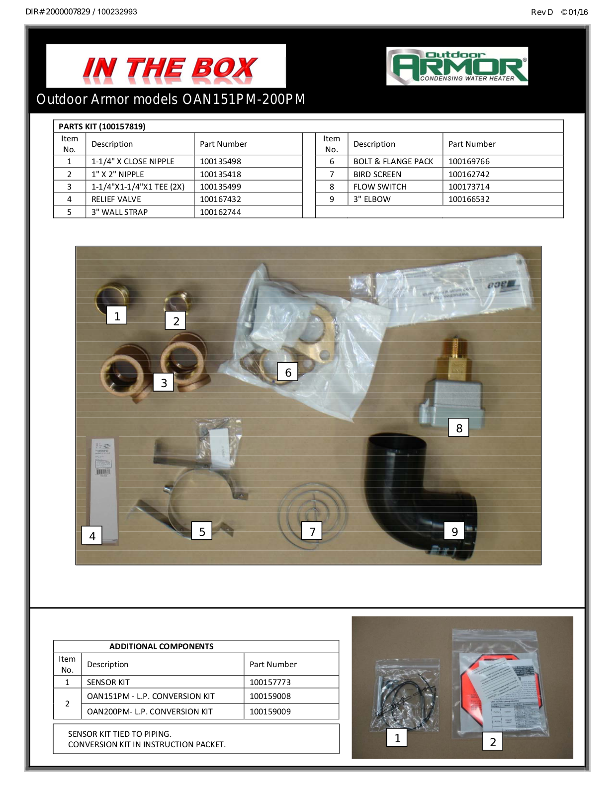 Lochinvar OAN151PM Parts List