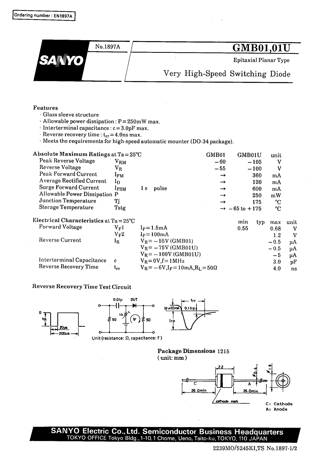 SANYO GMB01U, GMB01 Datasheet