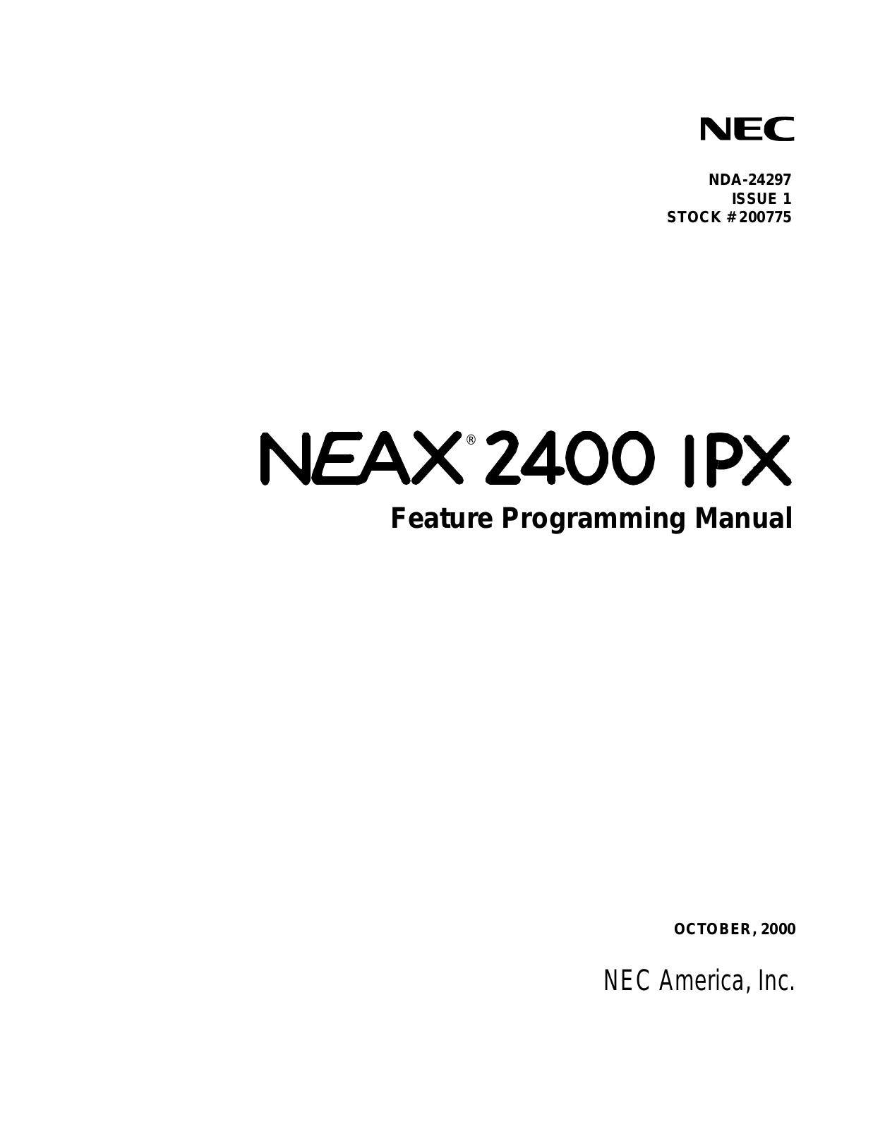 NEC Feature Programming User Guide