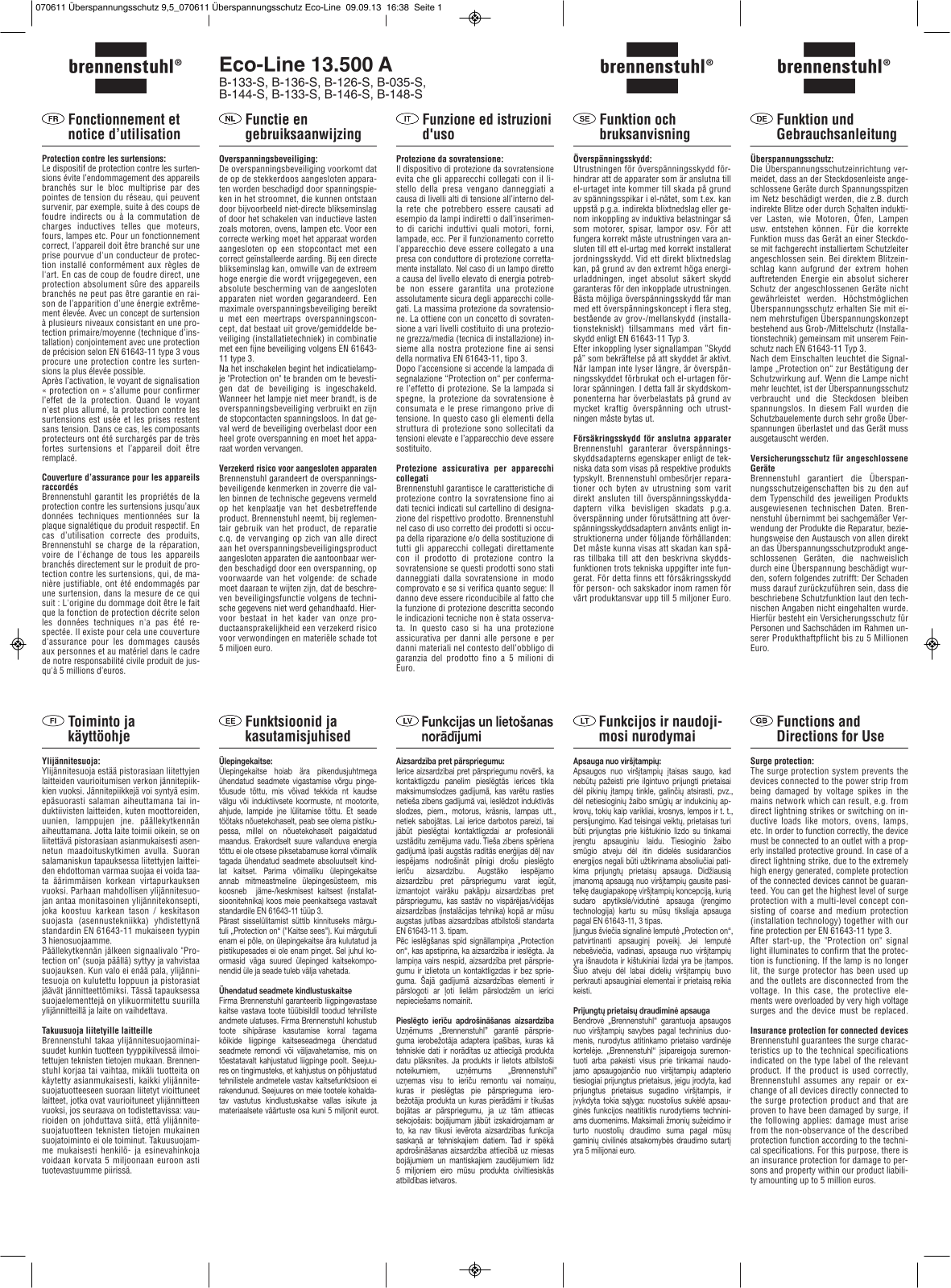 Brennenstuhl B-133-S, B-136-S, B-126-S, B-035-S, B-144-S User guide