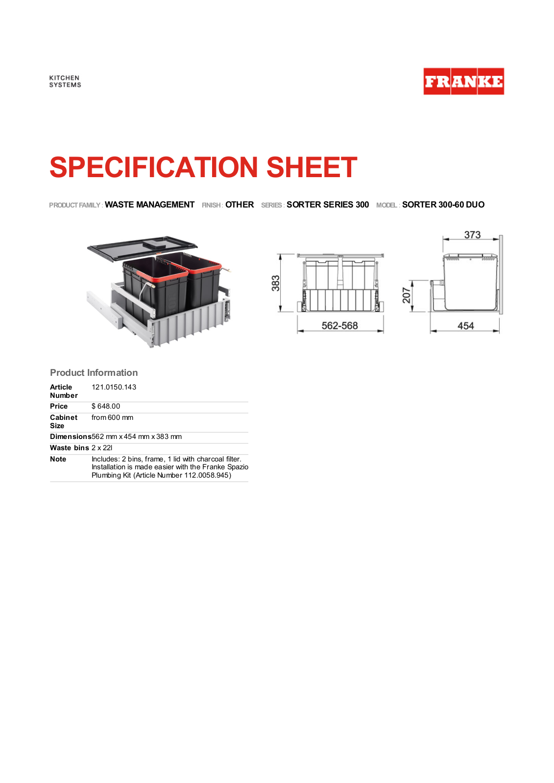 Franke Foodservice SORTER 300-60 DUO User Manual