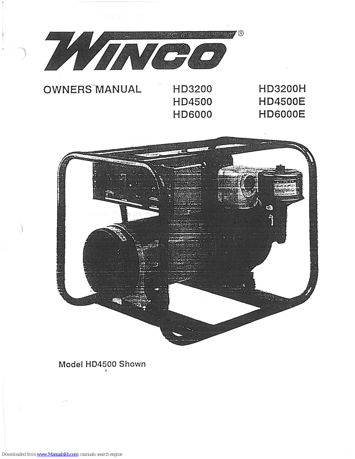 Winco HD3200, HD4500, HD6000, HD3200H, HD4500E Owner's Manual