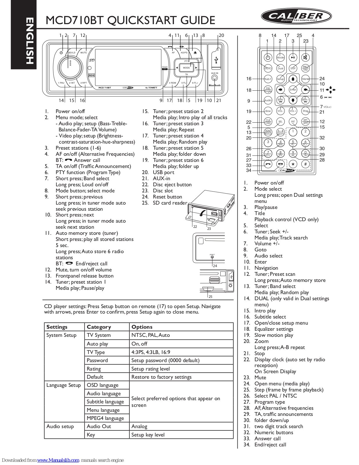 Caliber MCD710BT Quick Start Manual - ManualMachine.com
