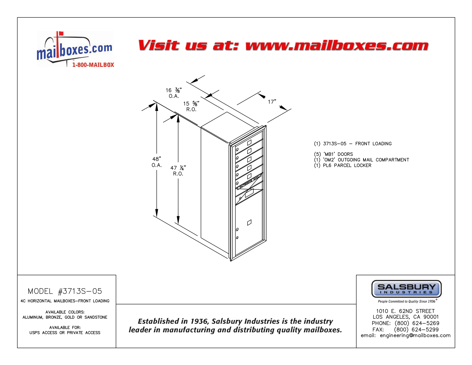 Salsbury Industries 3713S05ZFP, 3713S05ZFU User Manual