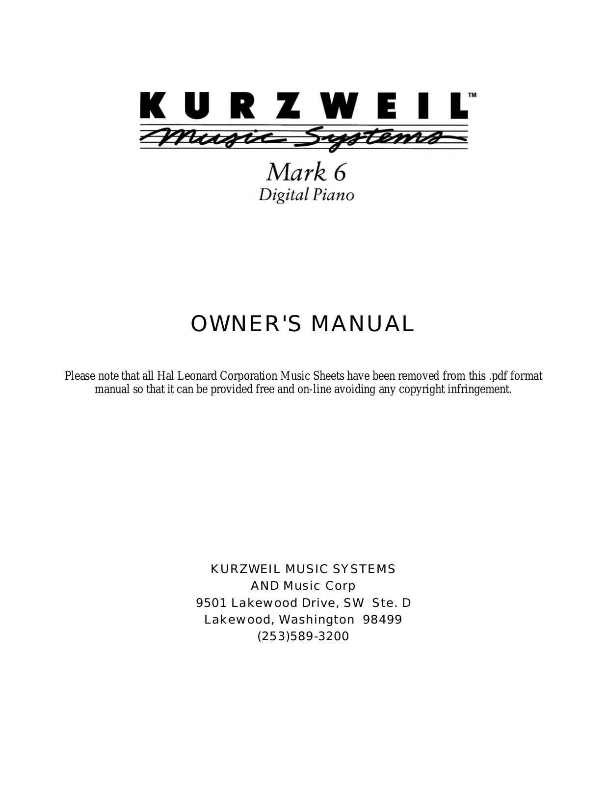 Kurzweil MARK 6 User Manual