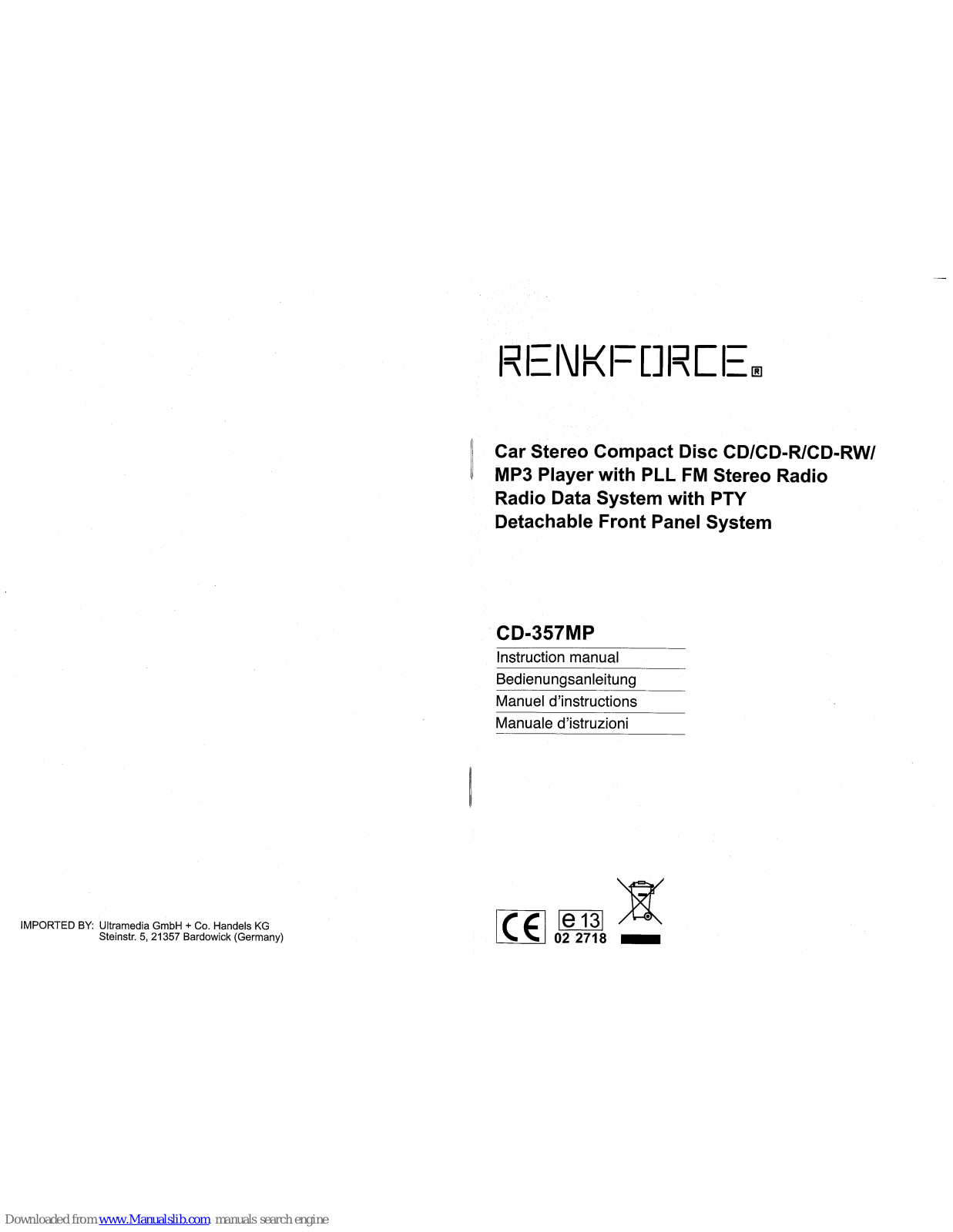 Renkforce CD-357MP Instruction Manual