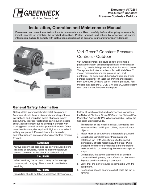 Greenheck VariGreen Control User Manual