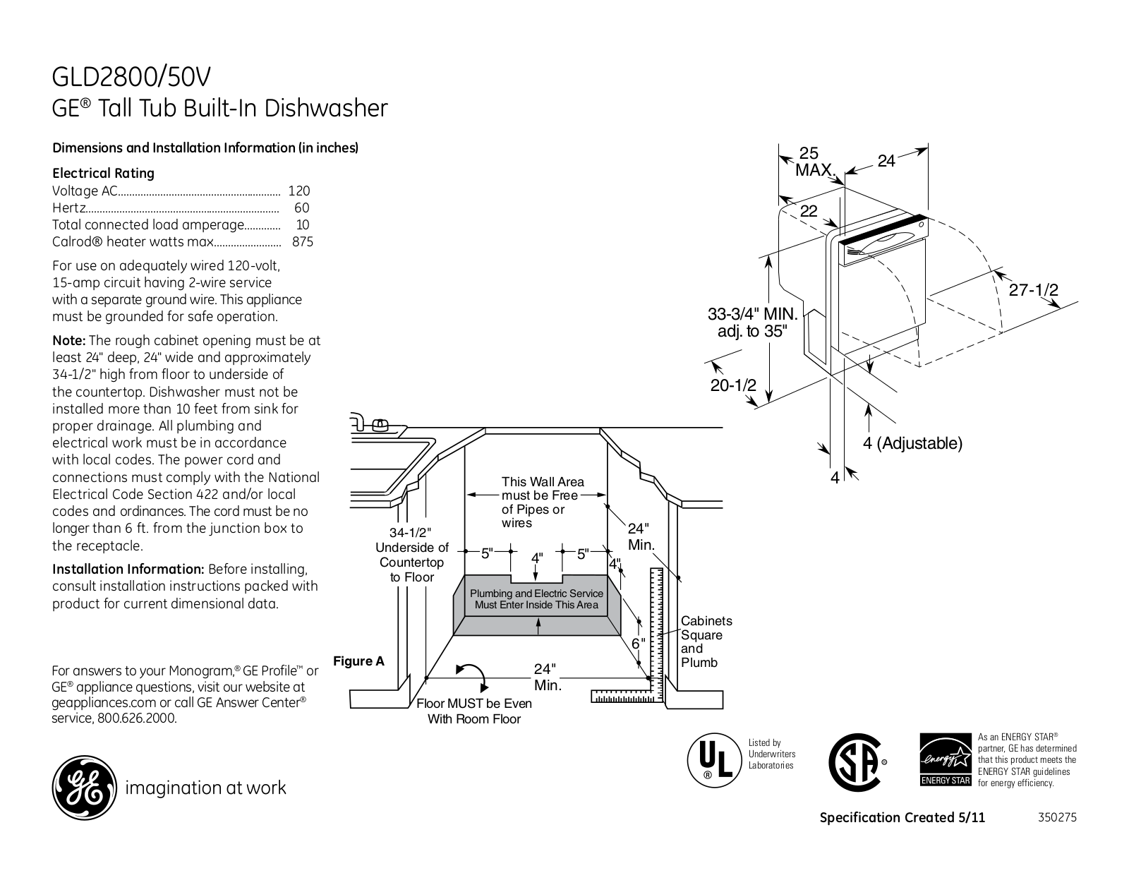 GE GLD2800 Specification