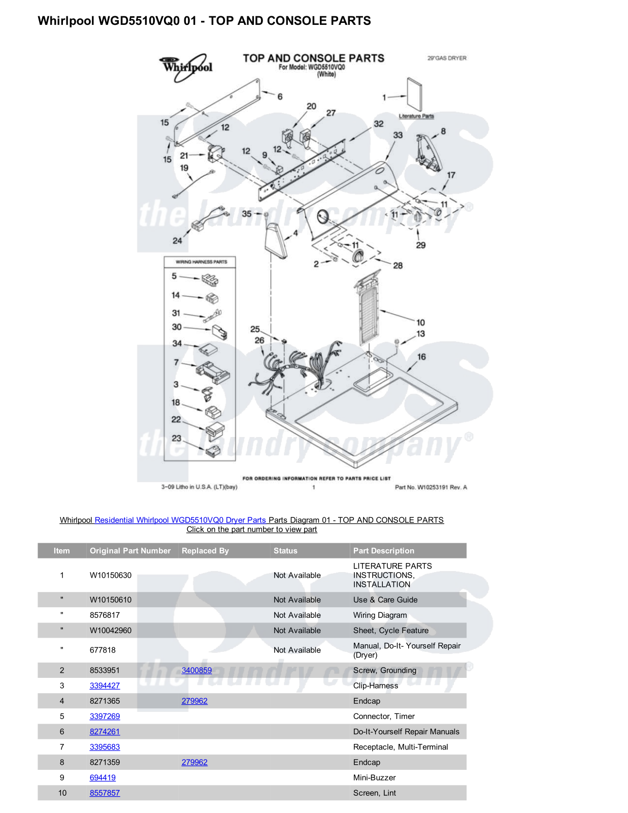 Whirlpool WGD5510VQ0 Parts Diagram