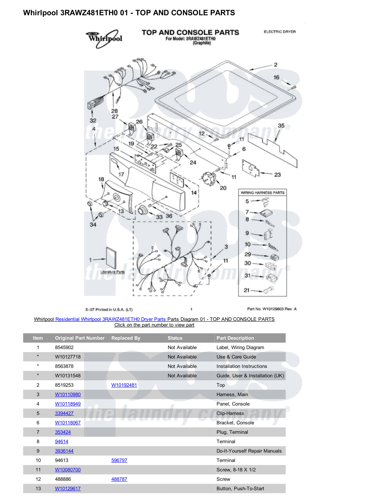 Whirlpool 3RAWZ481ETH0 Parts Diagram