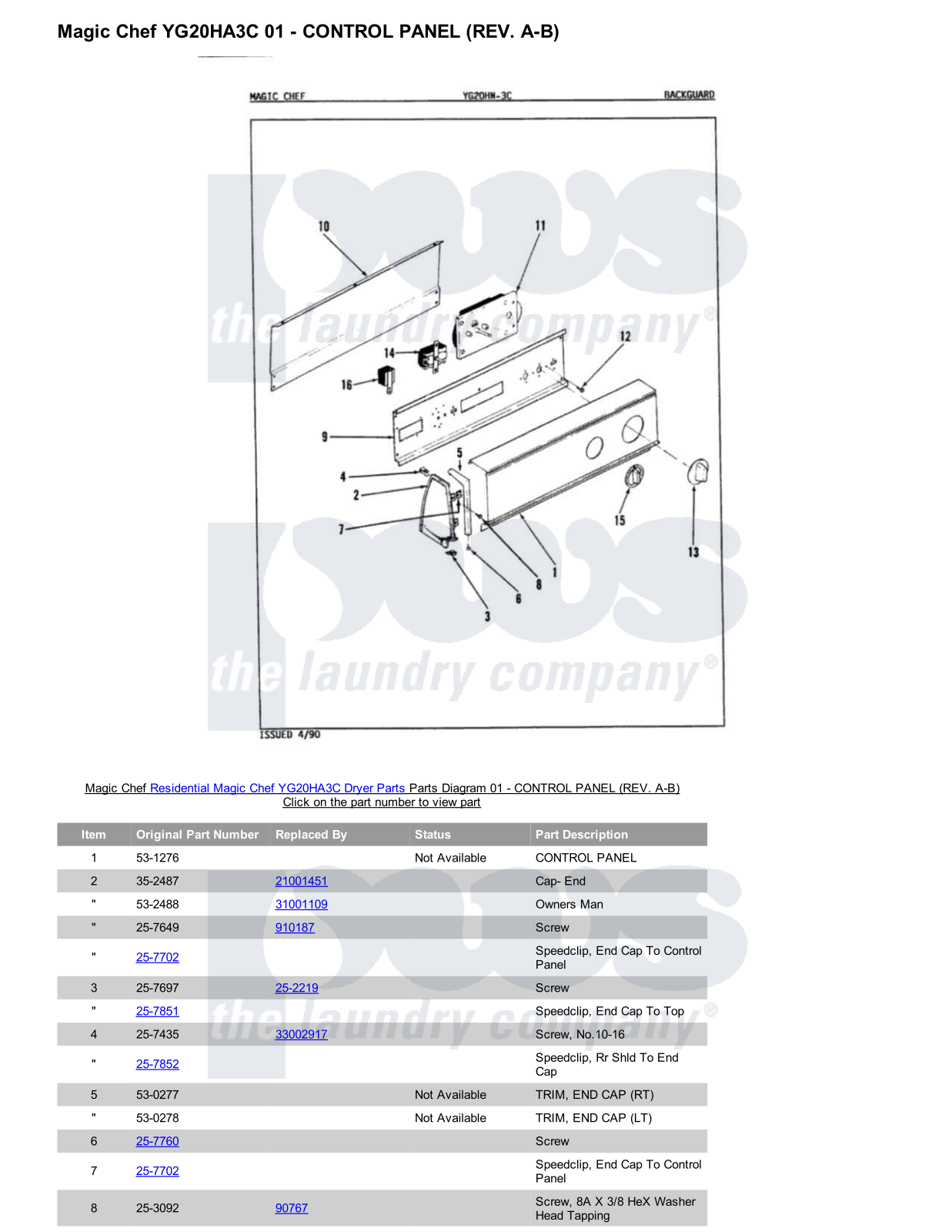 Magic Chef YG20HA3C Parts Diagram