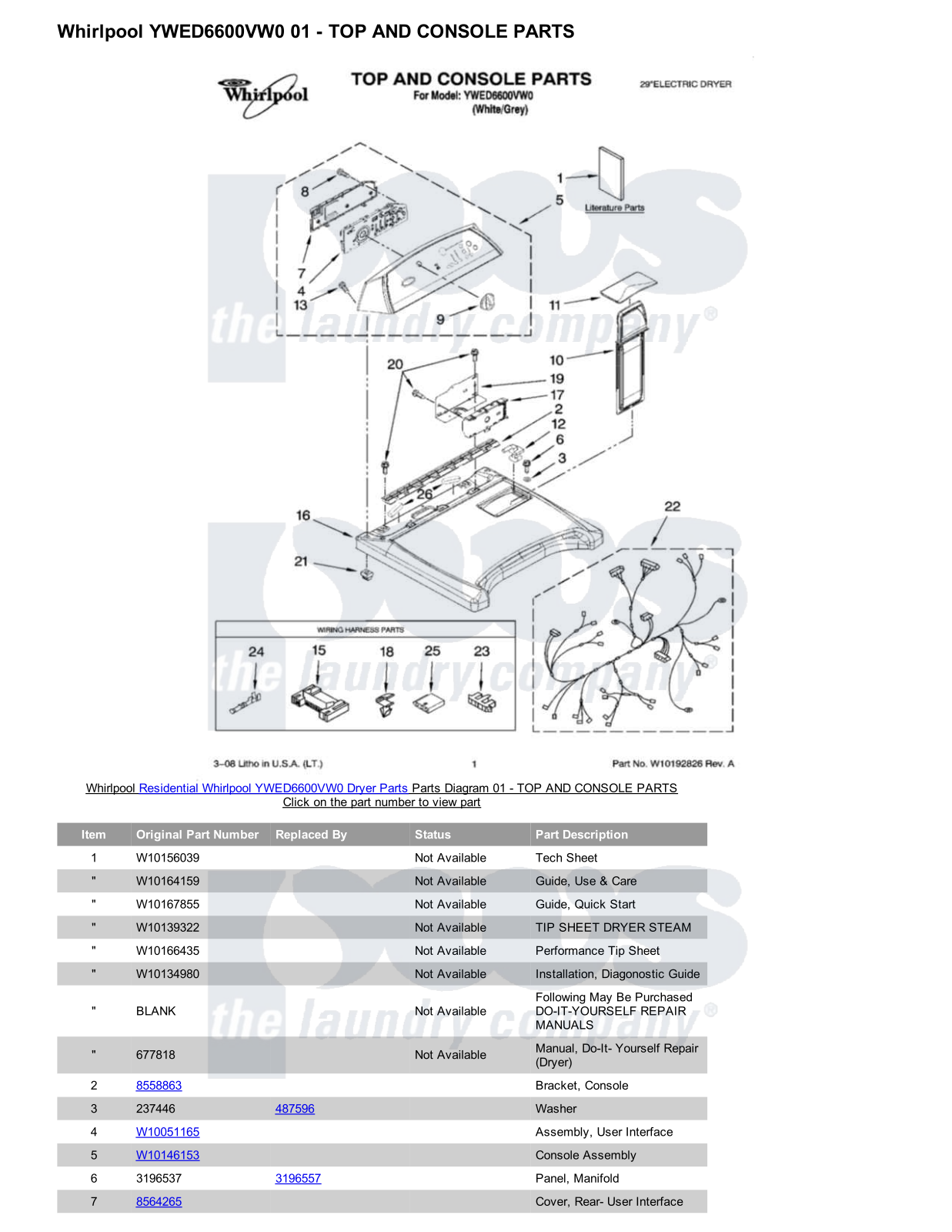 Whirlpool YWED6600VW0 Parts Diagram