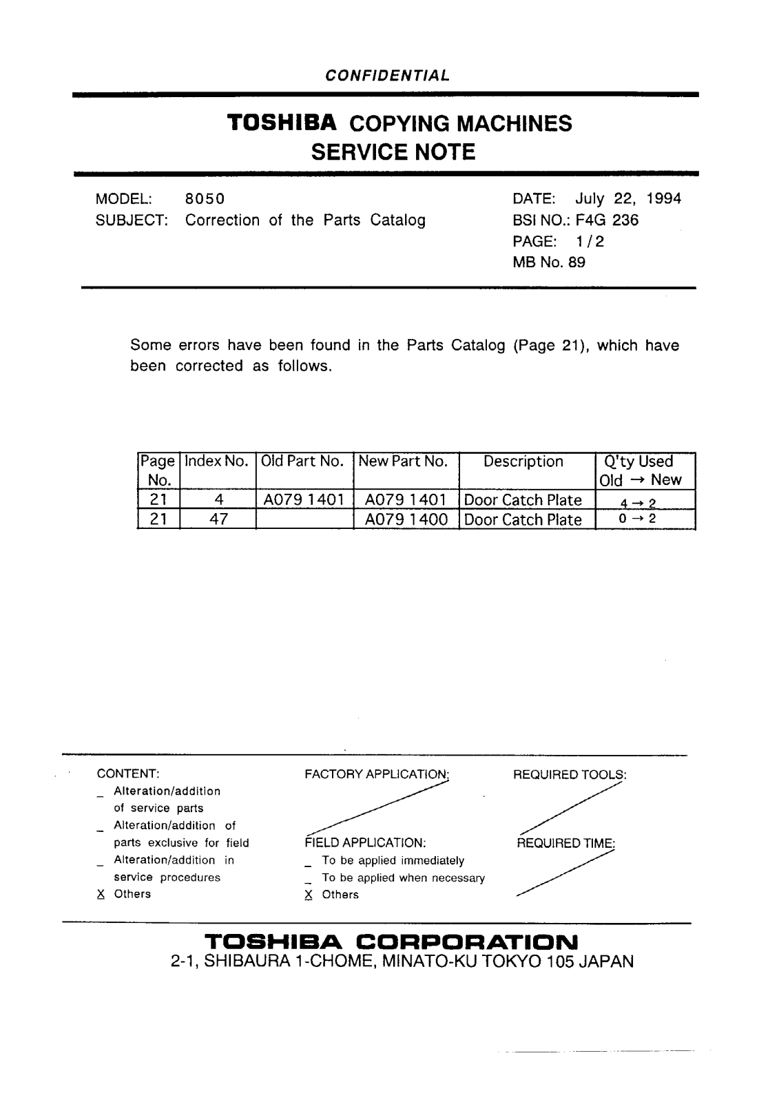 Toshiba f4g236 Service Note