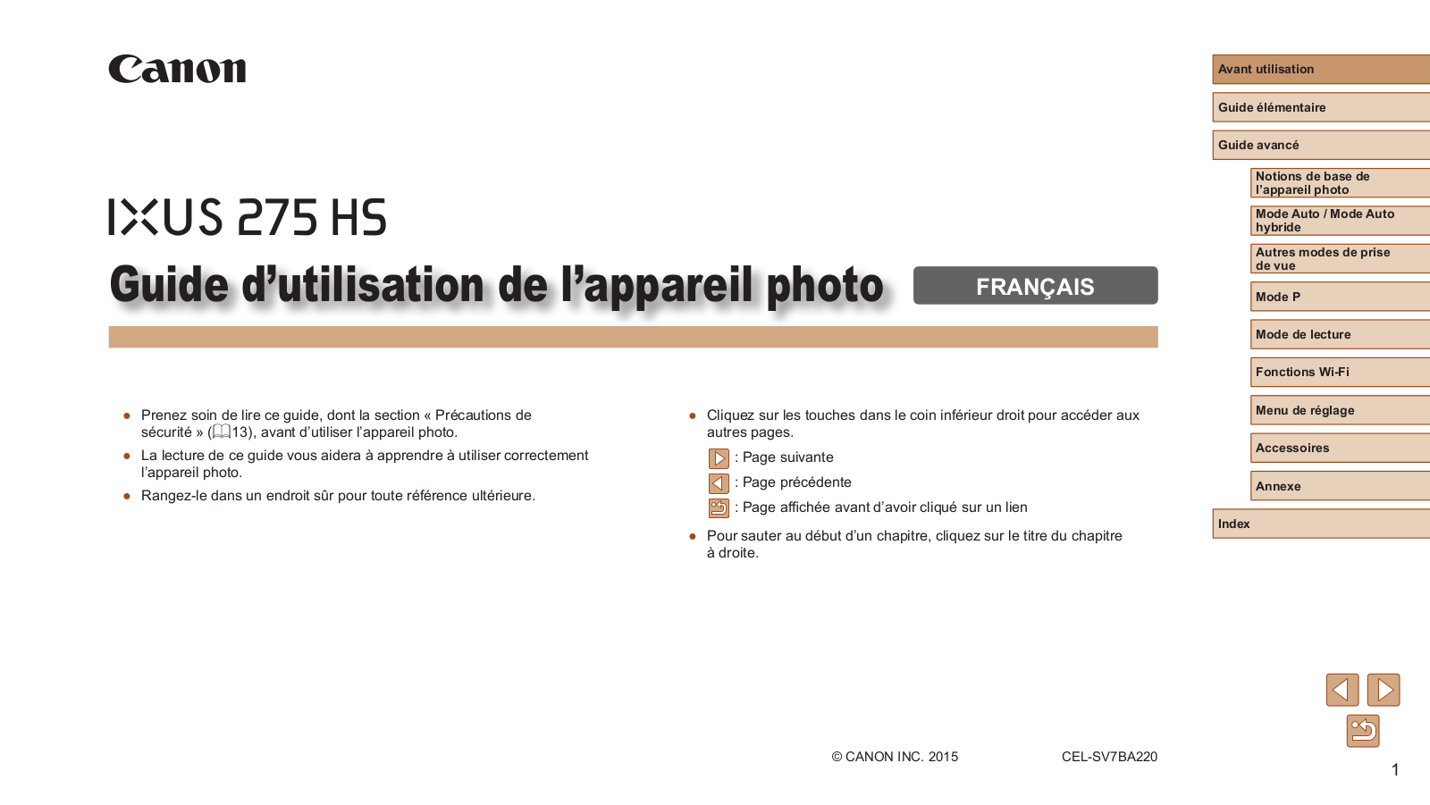 CANON IXUS 275 HS Notice d’utilisation