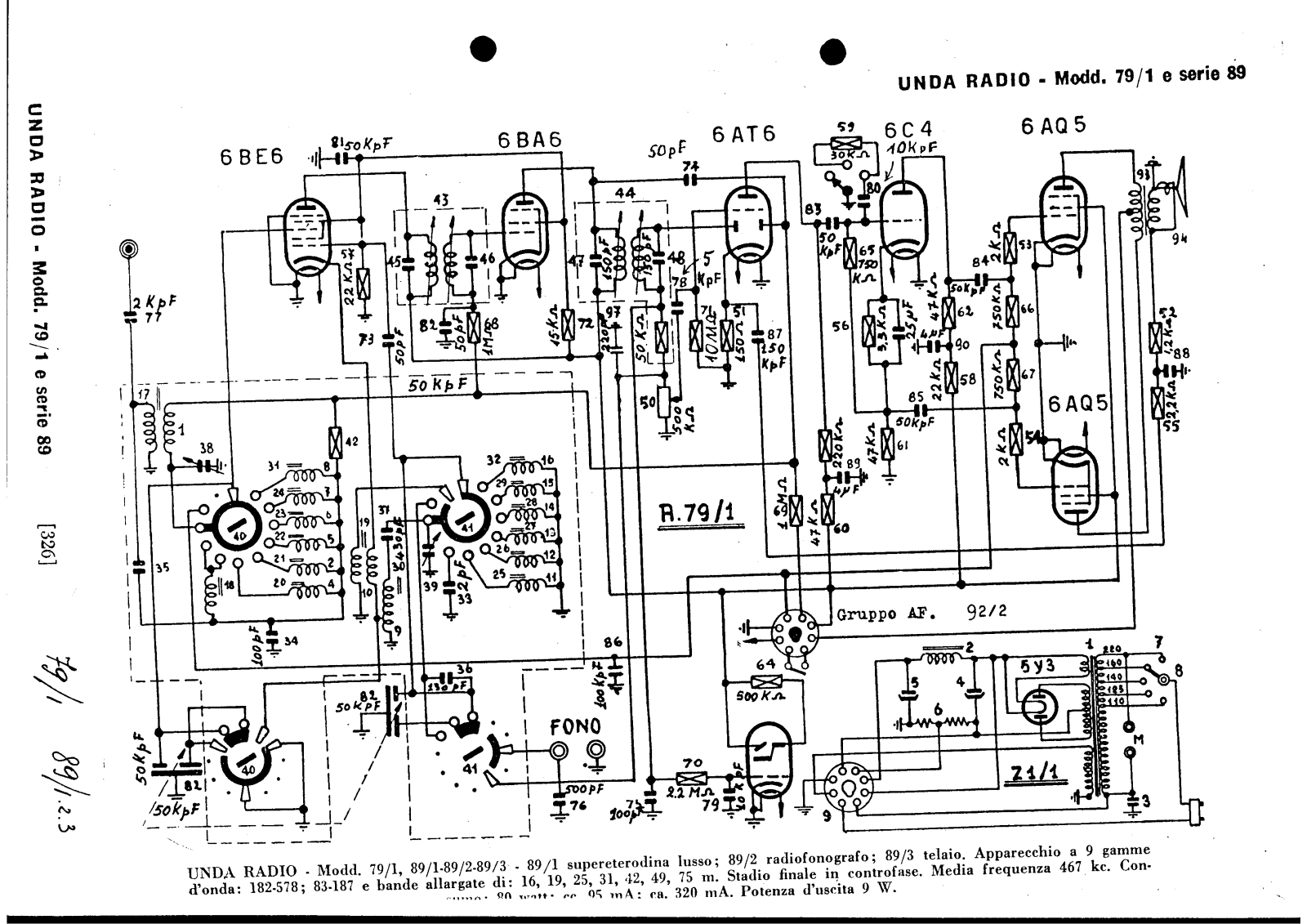 Unda Radio 79 1, 89 1, 89 2, 89 3 schematic