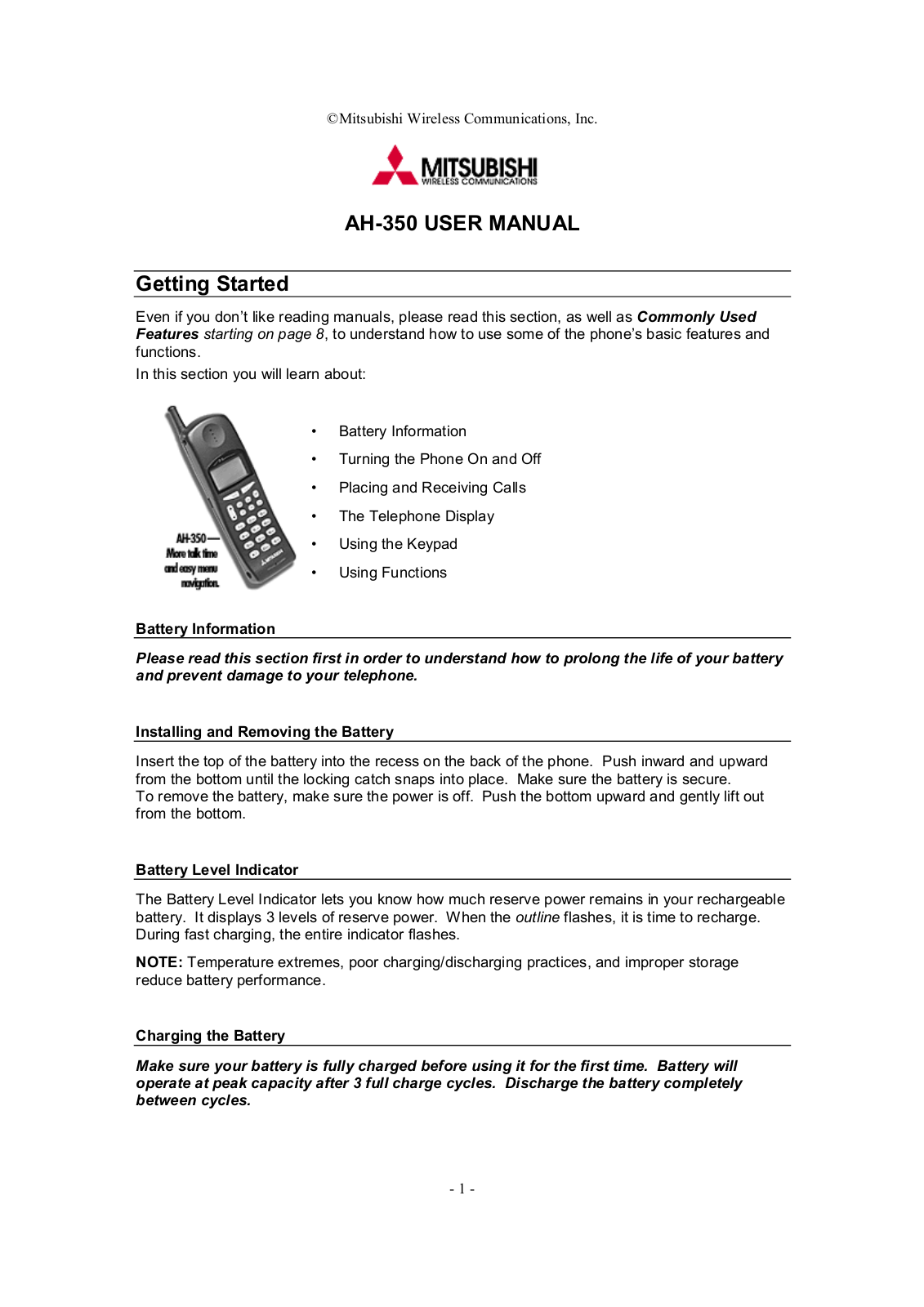 Mitsubishi AH350 Owner's Manual