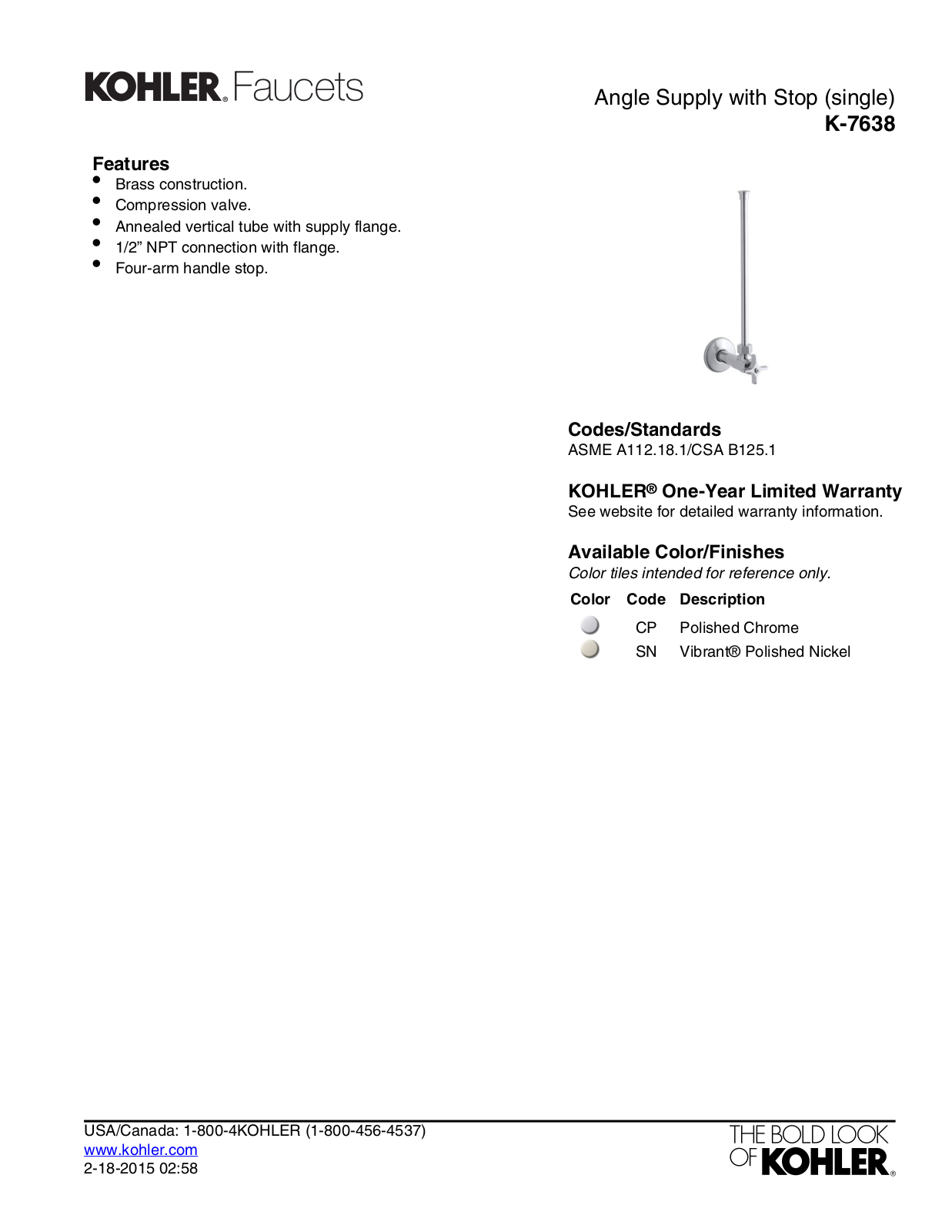 Kohler KOH6972 Specifications - ManualMachine.com